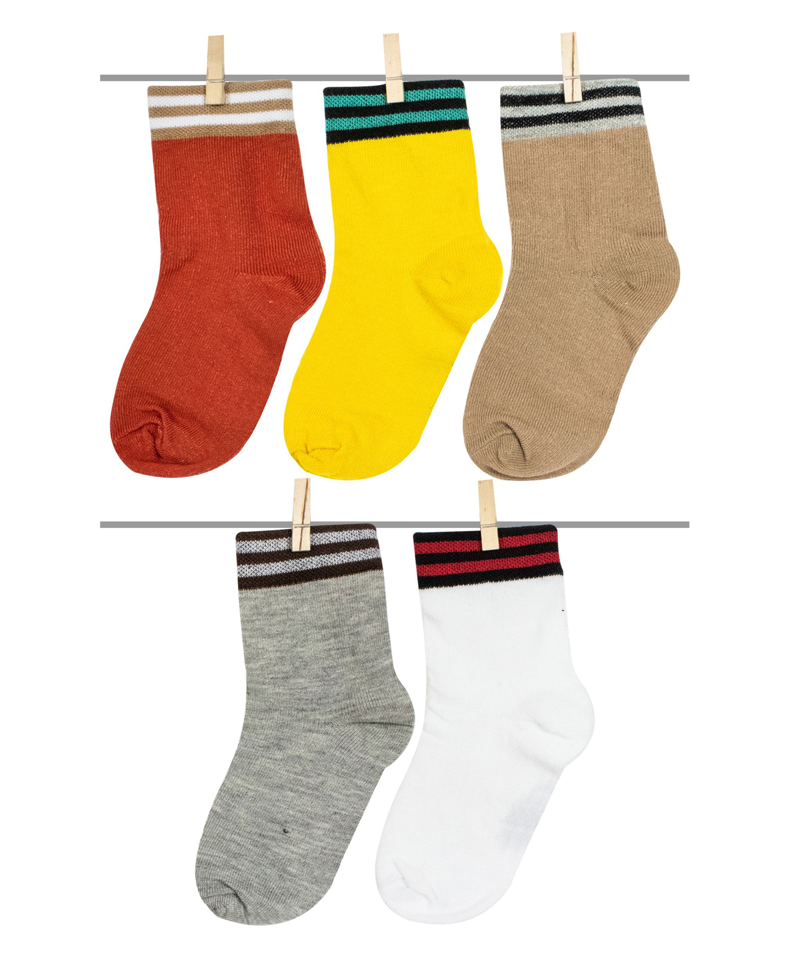 Neska Moda Cotton Elastane Pack Of 5 Striped Socks - Multi Colour-image-28