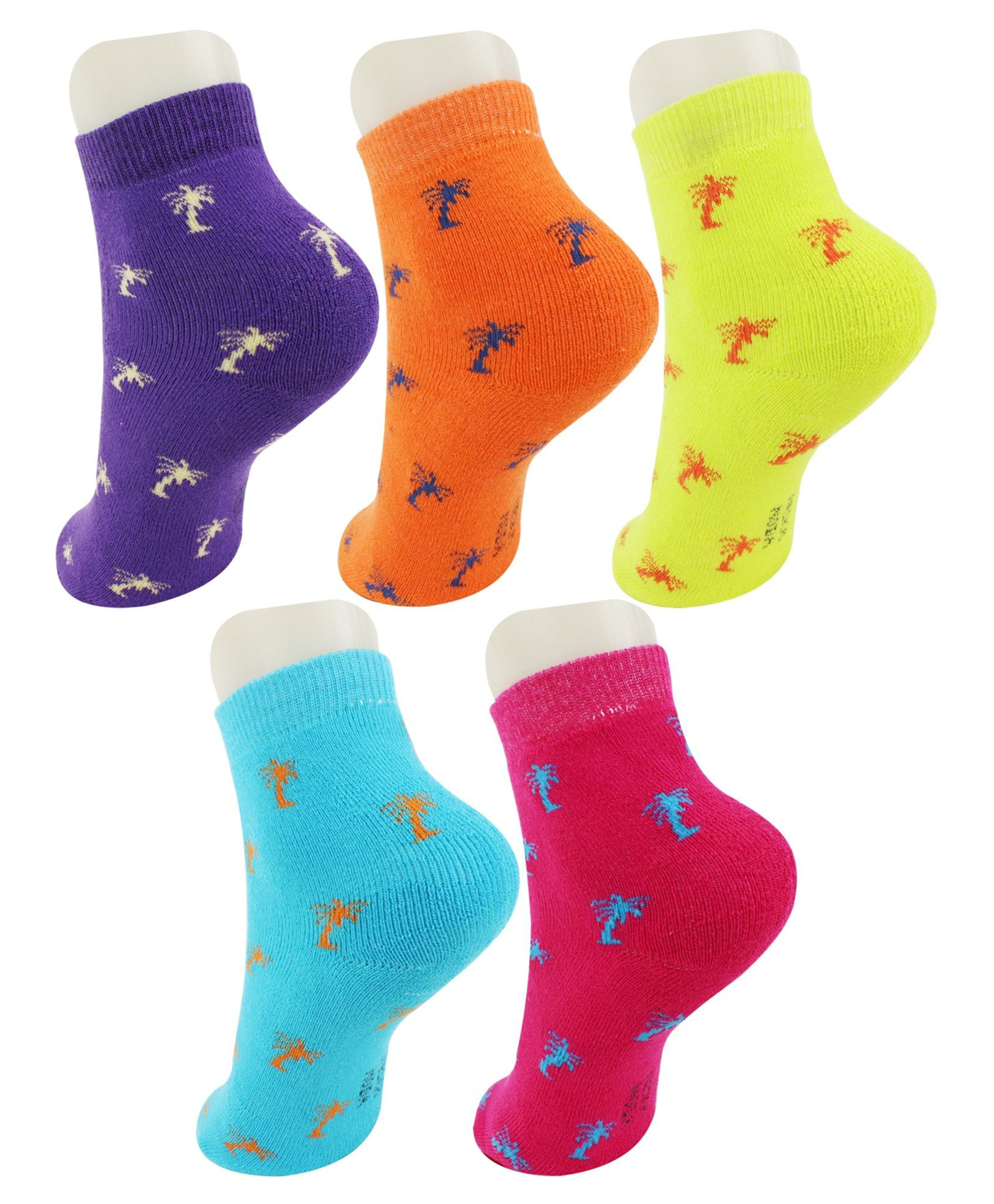 Neska Moda Pack Of 5 Cotton Elastane Palm Trees Printed Ankle Socks - Multi Colour-picture-46