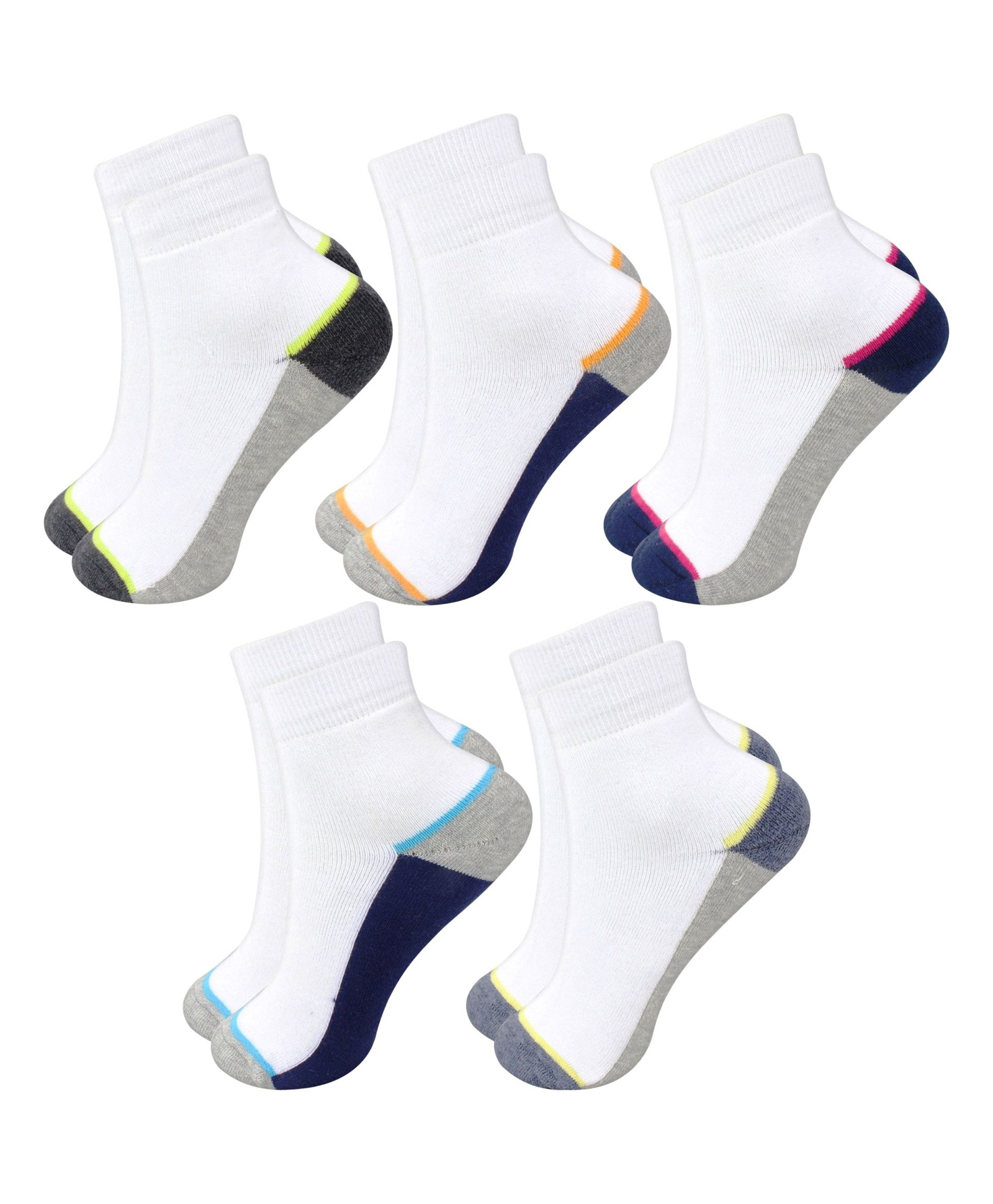 Neska Moda Pack Of 5 Cotton Elastane Colour Blocked Ankle Socks - Grey White & Dark Blue-picture-35