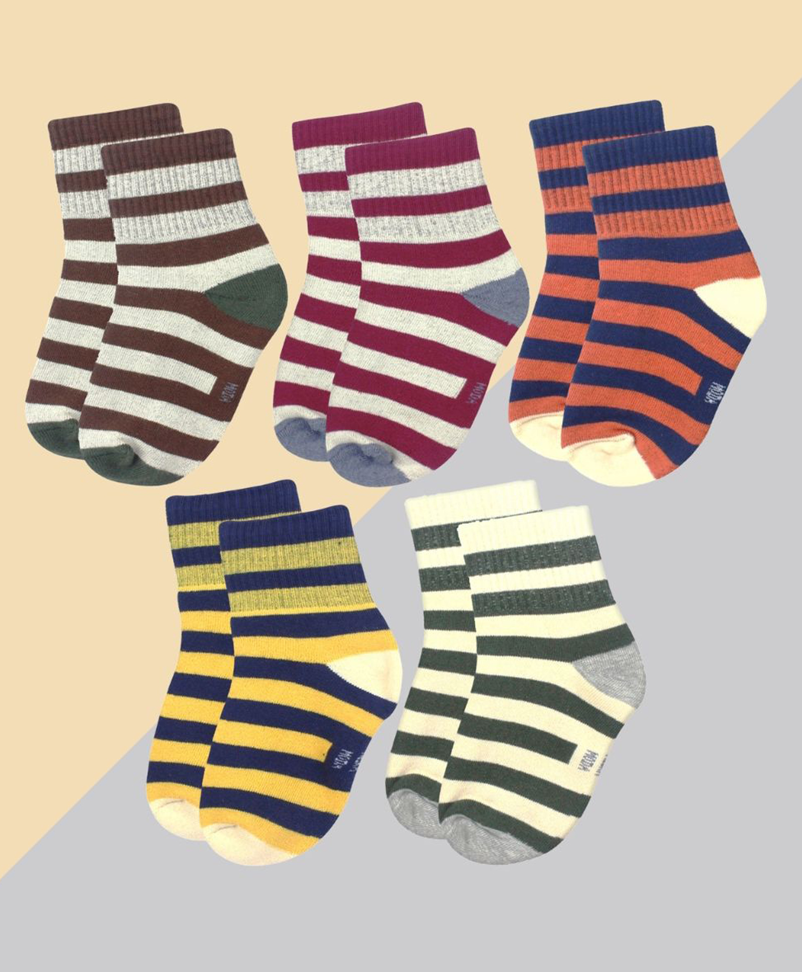 neska moda Neska Pack Of 5 Cotton Elastane Striped Ankle Socks - Multi Colour-picture-26