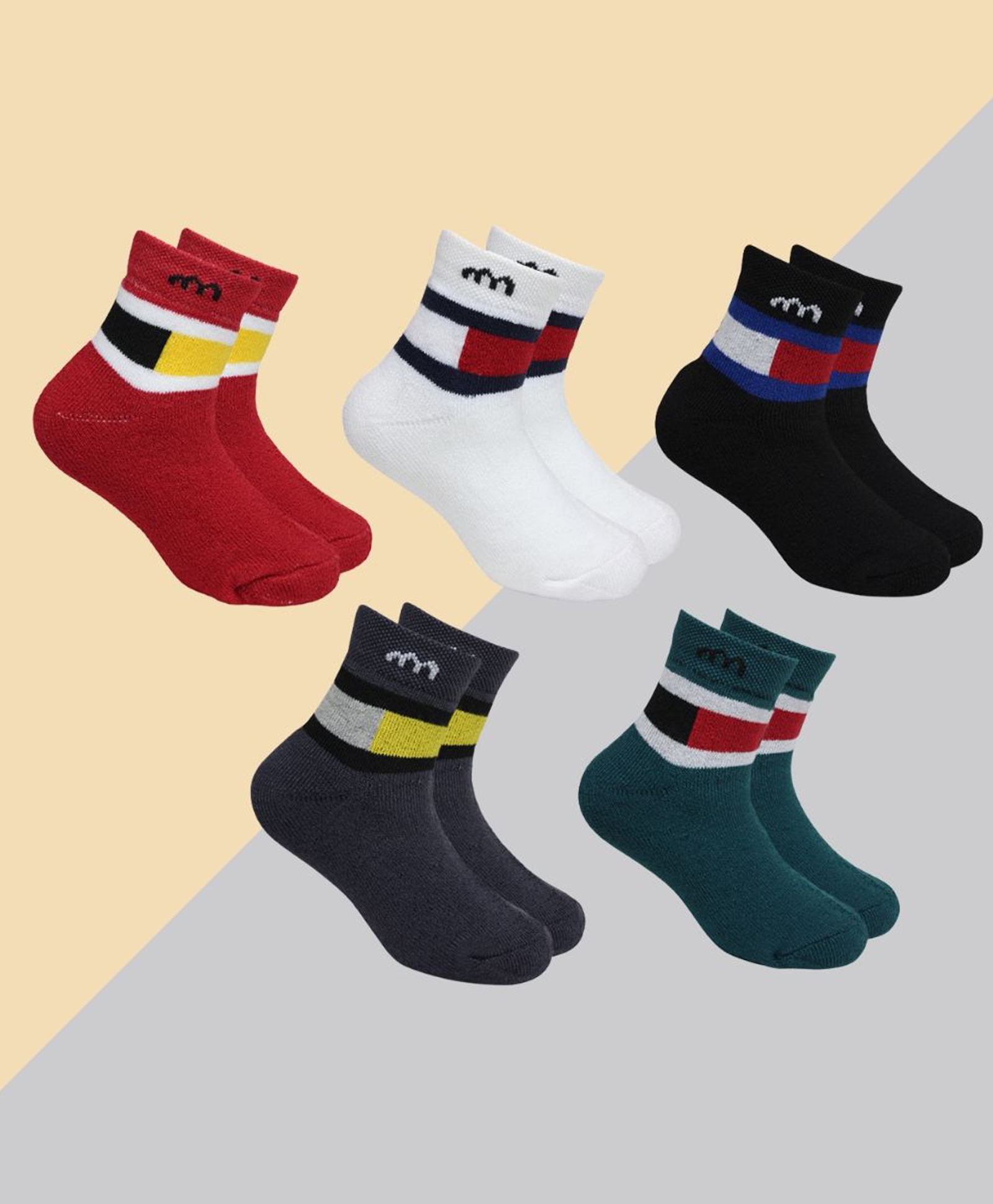 neska moda Neska Pack Of 5 Cotton Elastane Abstract Printed Ankle Socks - Multi Colour-picture-16