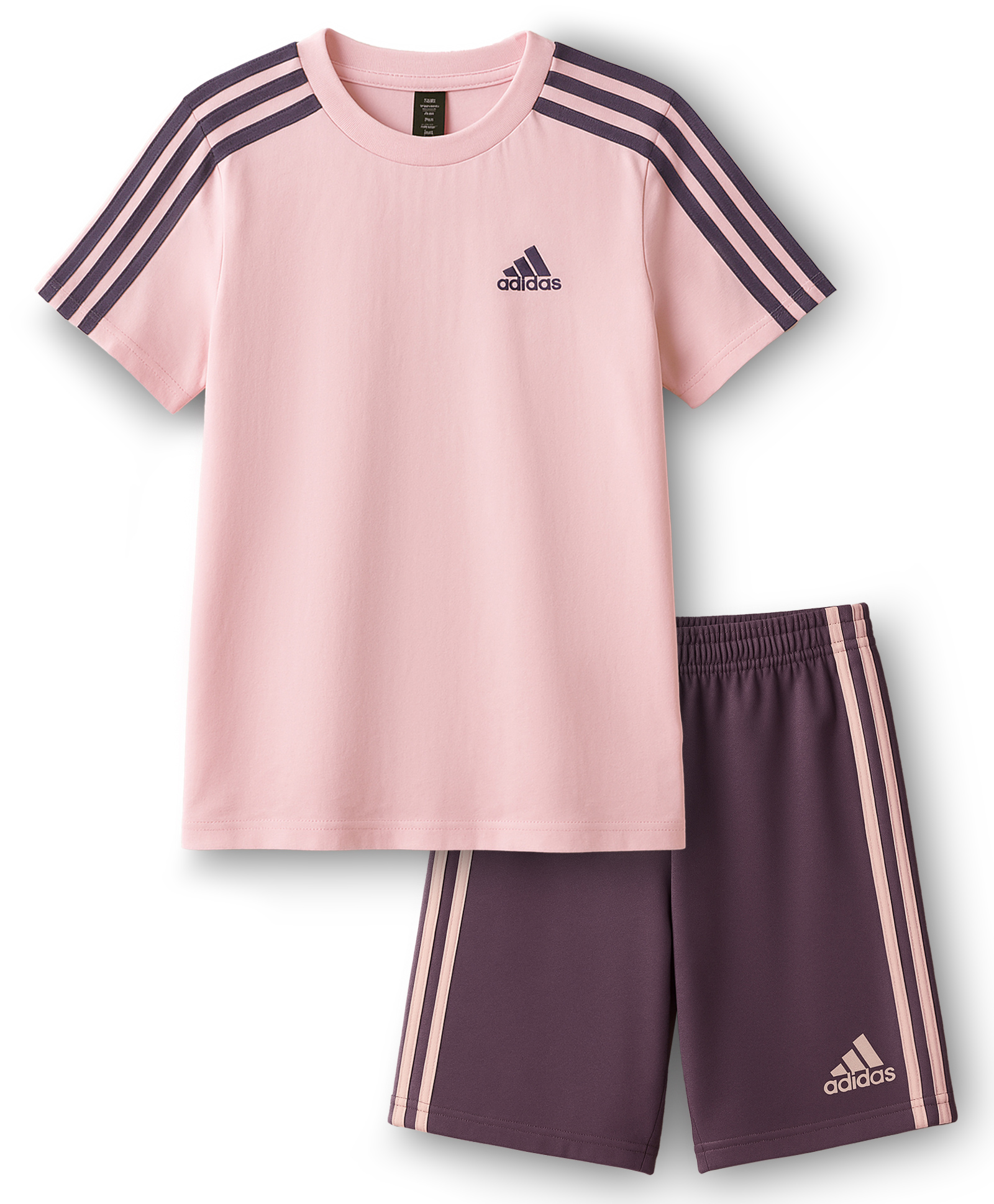 ADIDAS KIDS Cotton Knit Half Sleeves Top & Shorts Set with Brand Logo Print & Tape Detailing - Pink-picture-26