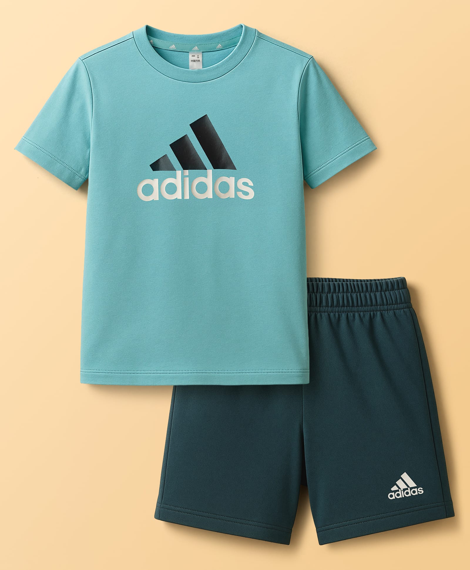 ADIDAS KIDS Cotton Knit Half Sleeves Top & Shorts Set with Brand Logo Print - Aqua Blue-picture-19