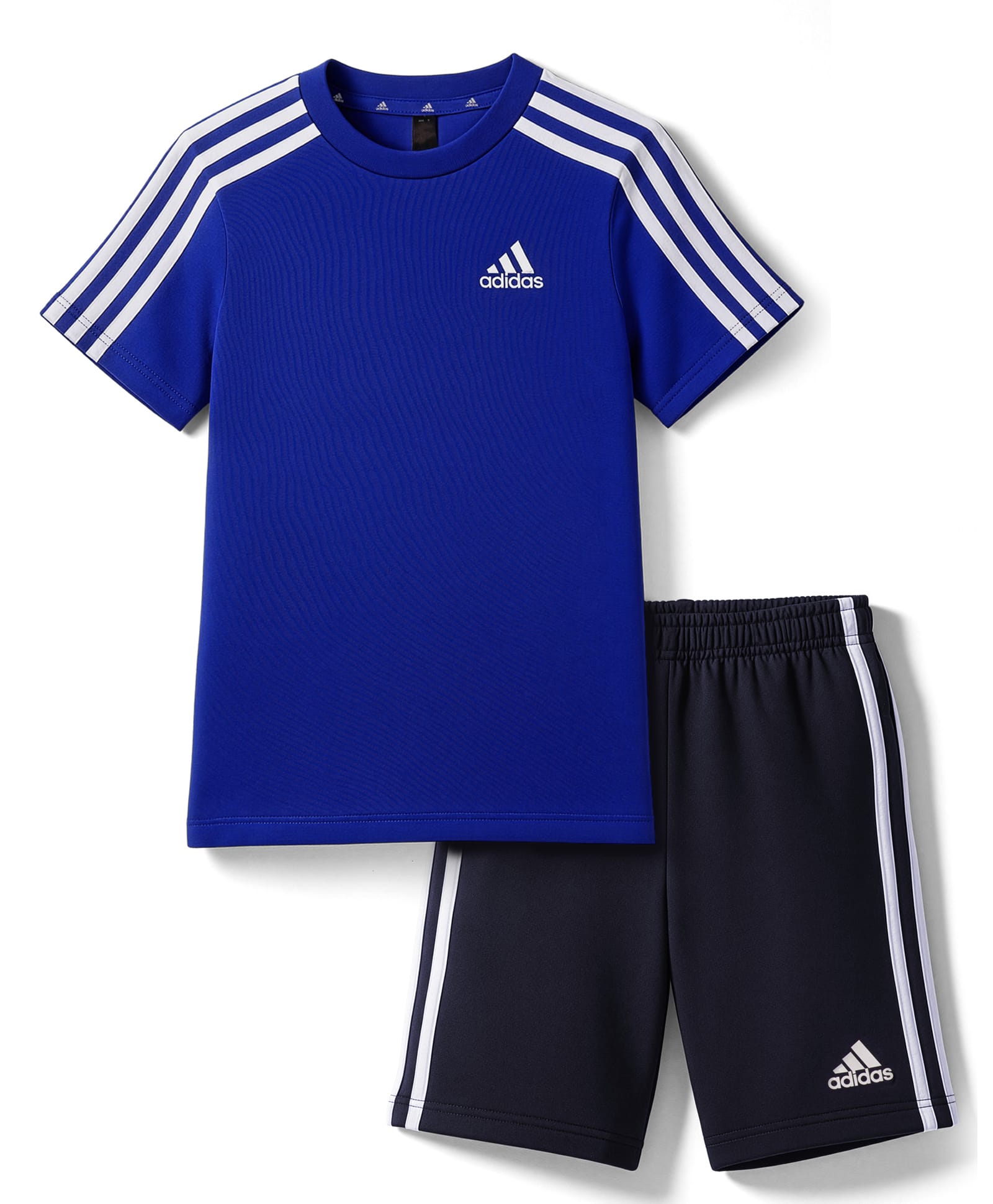ADIDAS KIDS Cotton Knit Half Sleeves Top & Shorts Set with Brand Logo Print & Tape Detailing - Blue-picture-24