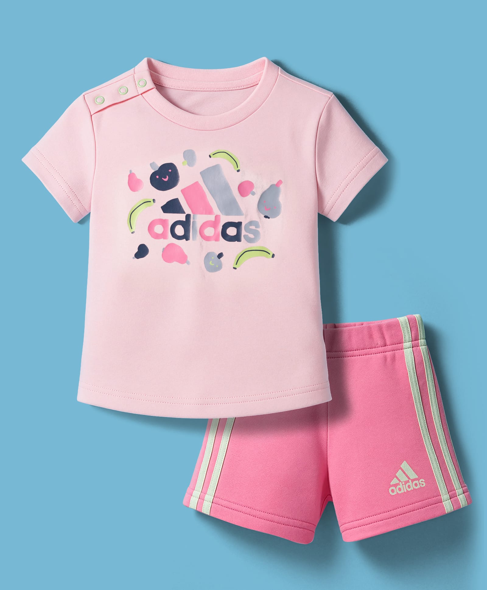 ADIDAS KIDS Cotton Knit Half Raglan Sleeves Top & Shorts Set Brand Logo Print & Tape Detailing - Pink-picture-16