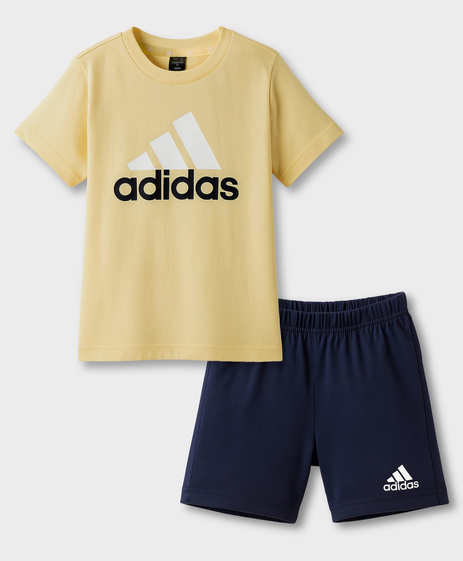 ADIDAS KIDS Cotton Knit Half Sleeves T-Shirt & Shorts Set with Logo Graphic - Yellow-picture-13
