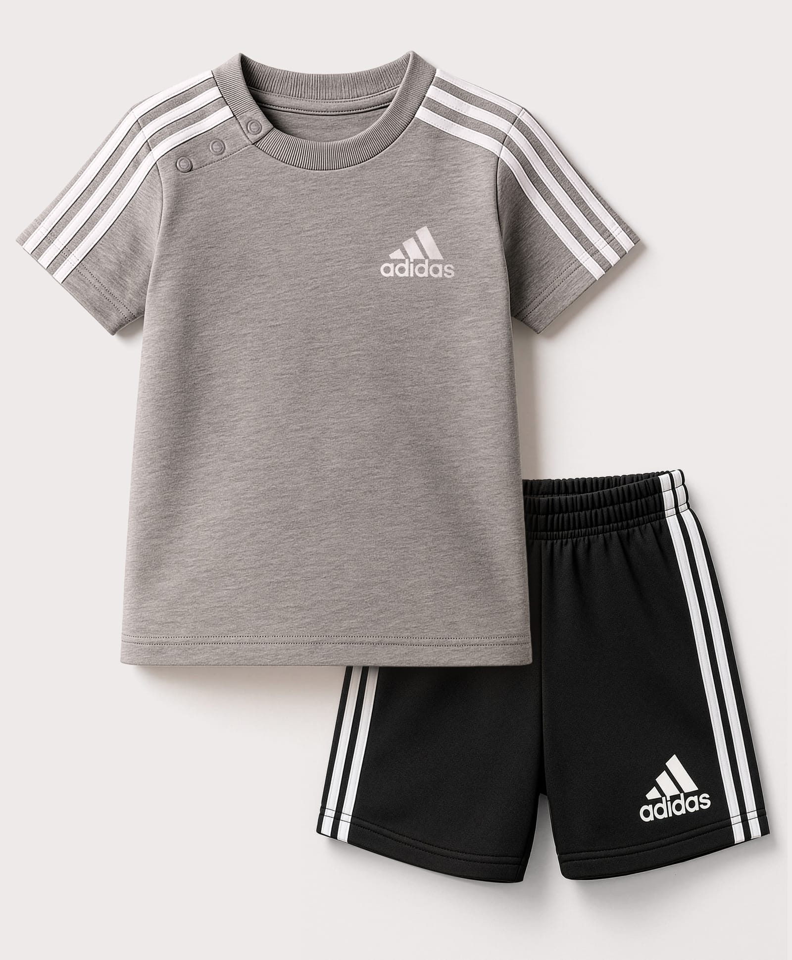 ADIDAS KIDS Cotton Knit Half Sleeves Top & Shorts Set with Brand Logo & Tape Detailing - Gery-picture-27