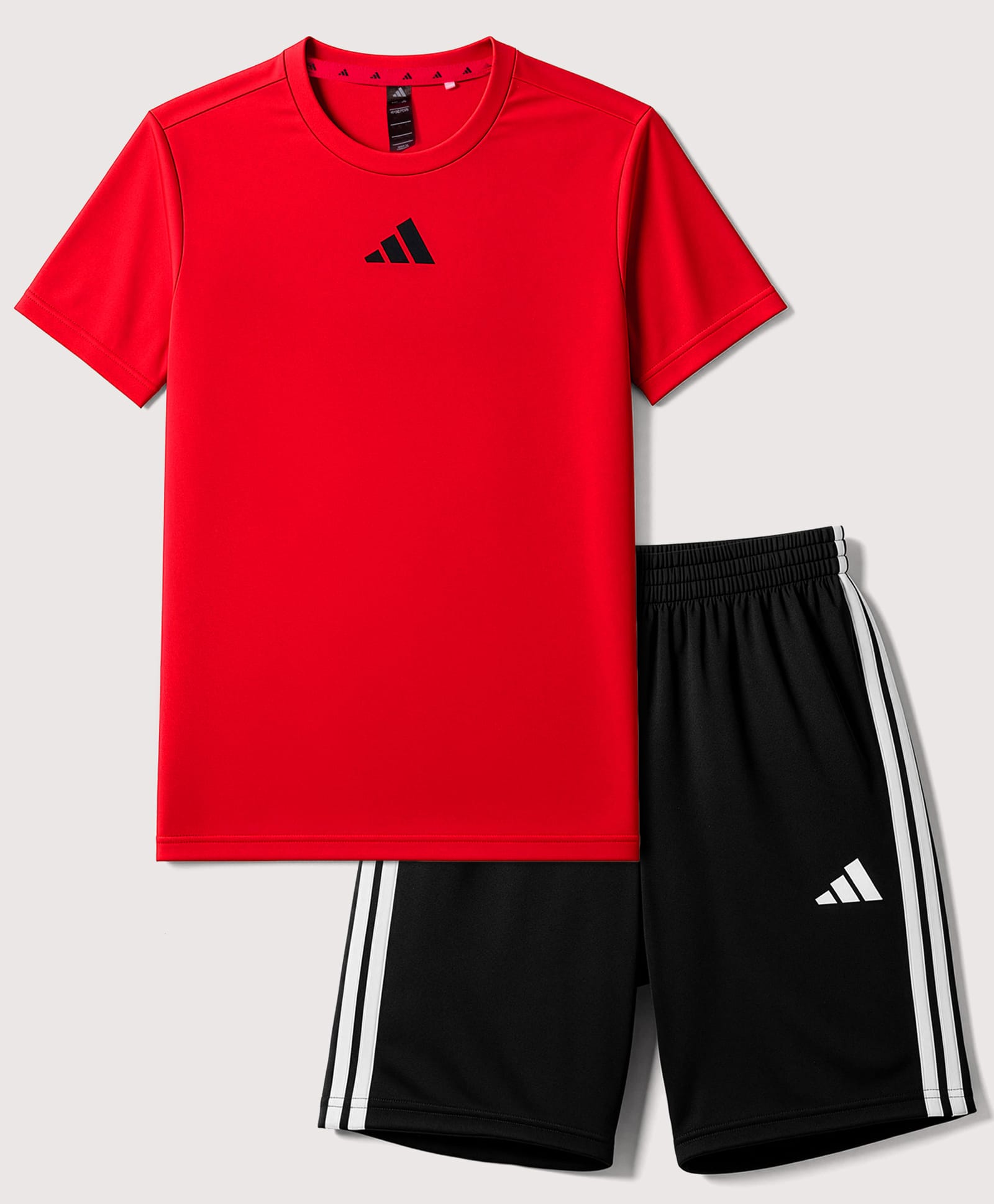 Adidas Kids Knit Solid Colour Half Sleeves T-Shirt & Shorts Set With Brand Logo - Dark Red & Black-picture-15