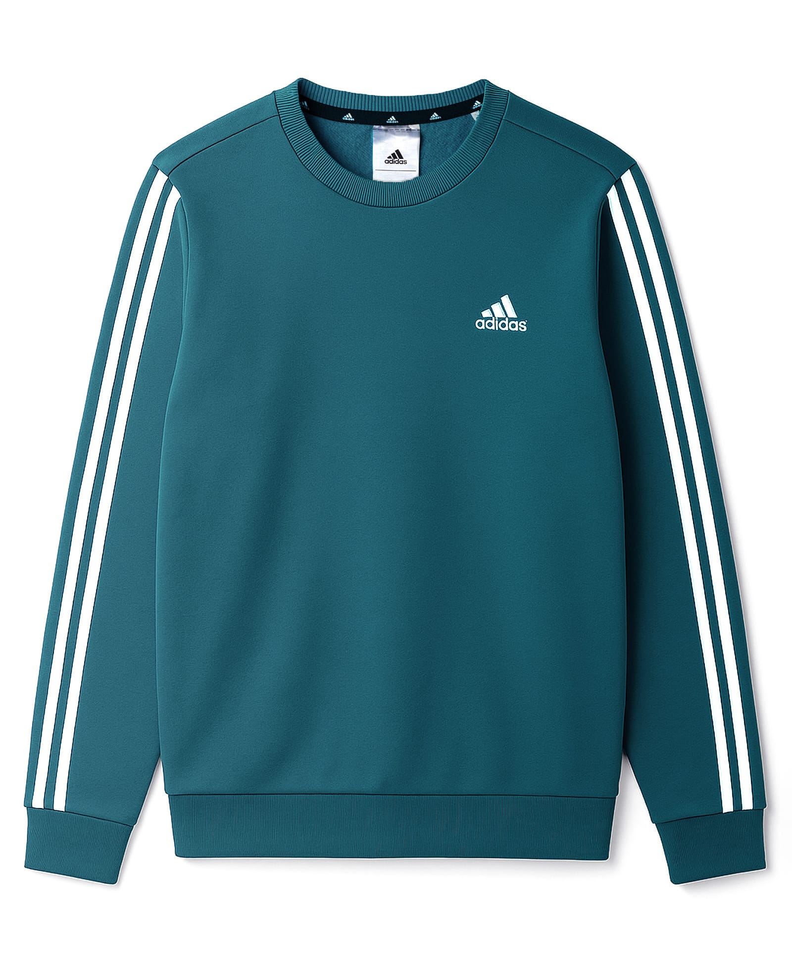 Adidas Kids Cotton Knit Full Sleeves Striped Sweatshirt Logo Print - Turquoise-picture-10