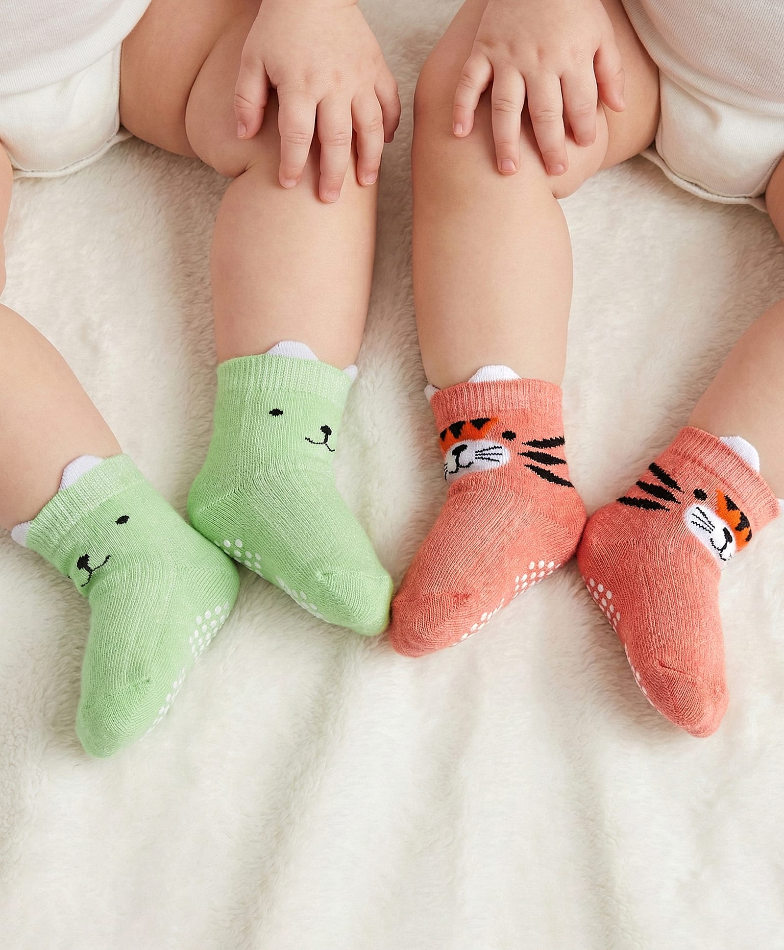 Babyoye 100% Bamboo Knit Ankle Length Socks With Animal Face Design Pack Of 2 - Brown & Light Green-image-12