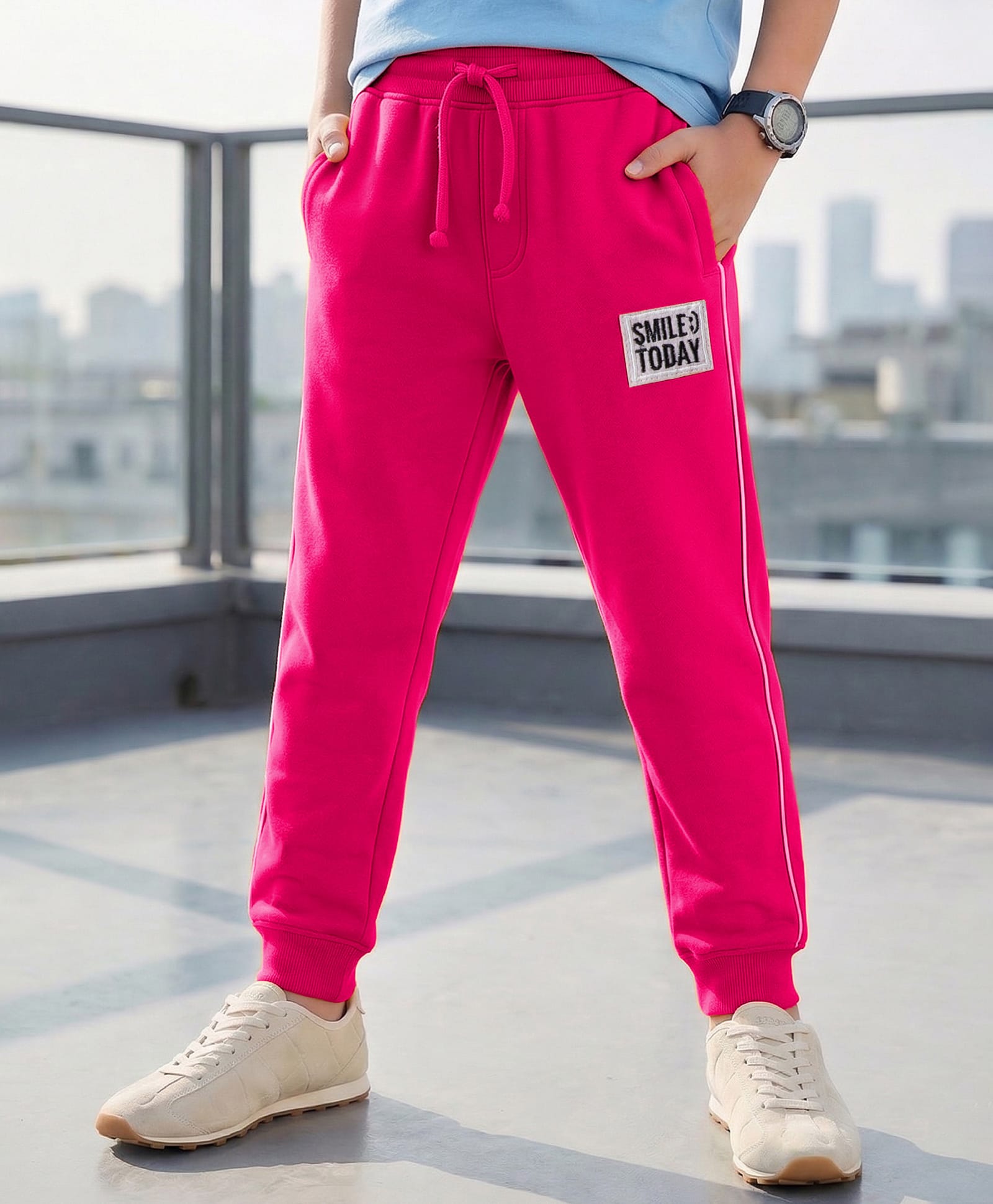 Pine Kids Knit Full Length Lounge Pant With Text Badge - Red-image-33