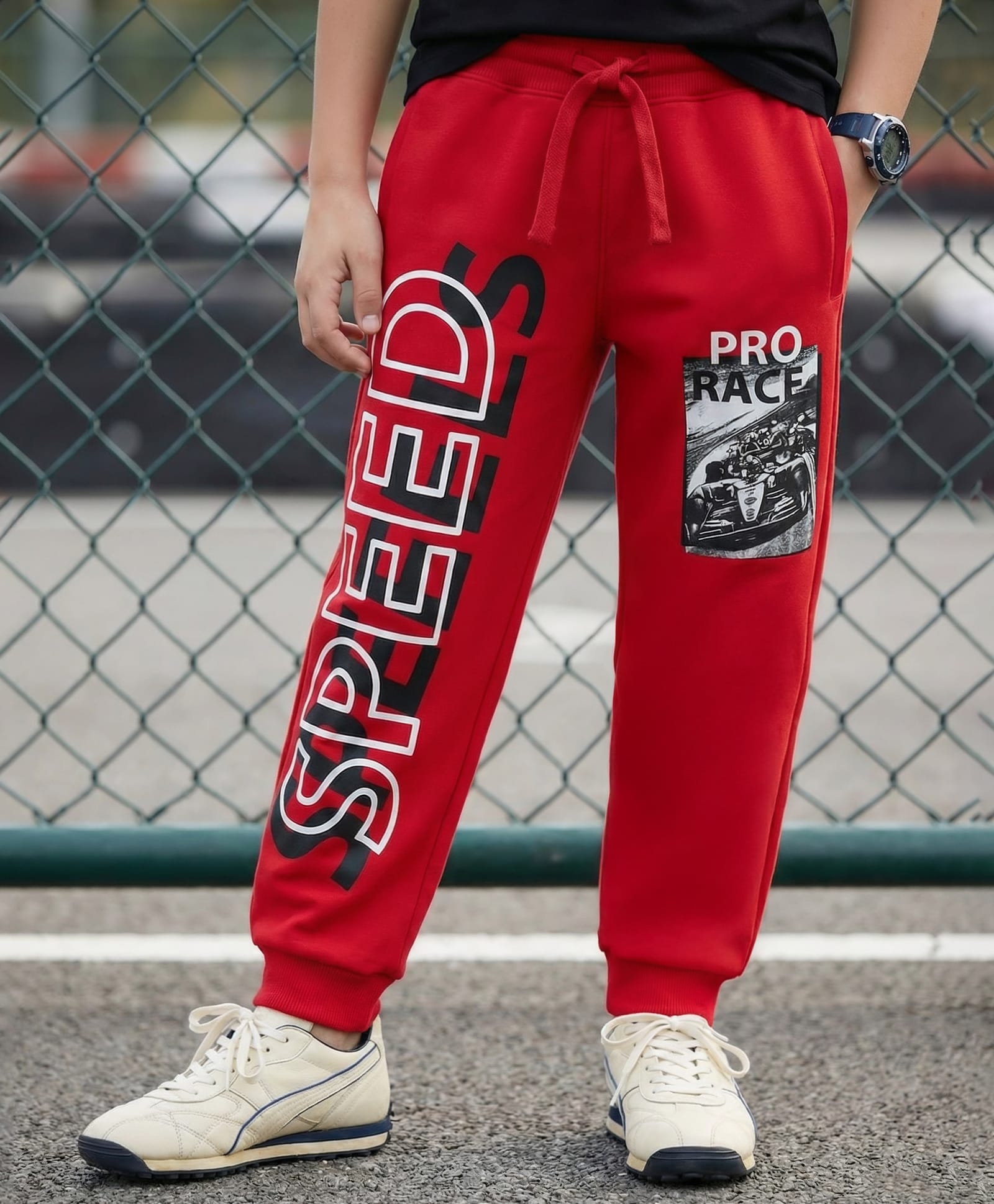 Pine Kids Knit Full Length Lounge Pant With Text Print - Red-picture-21