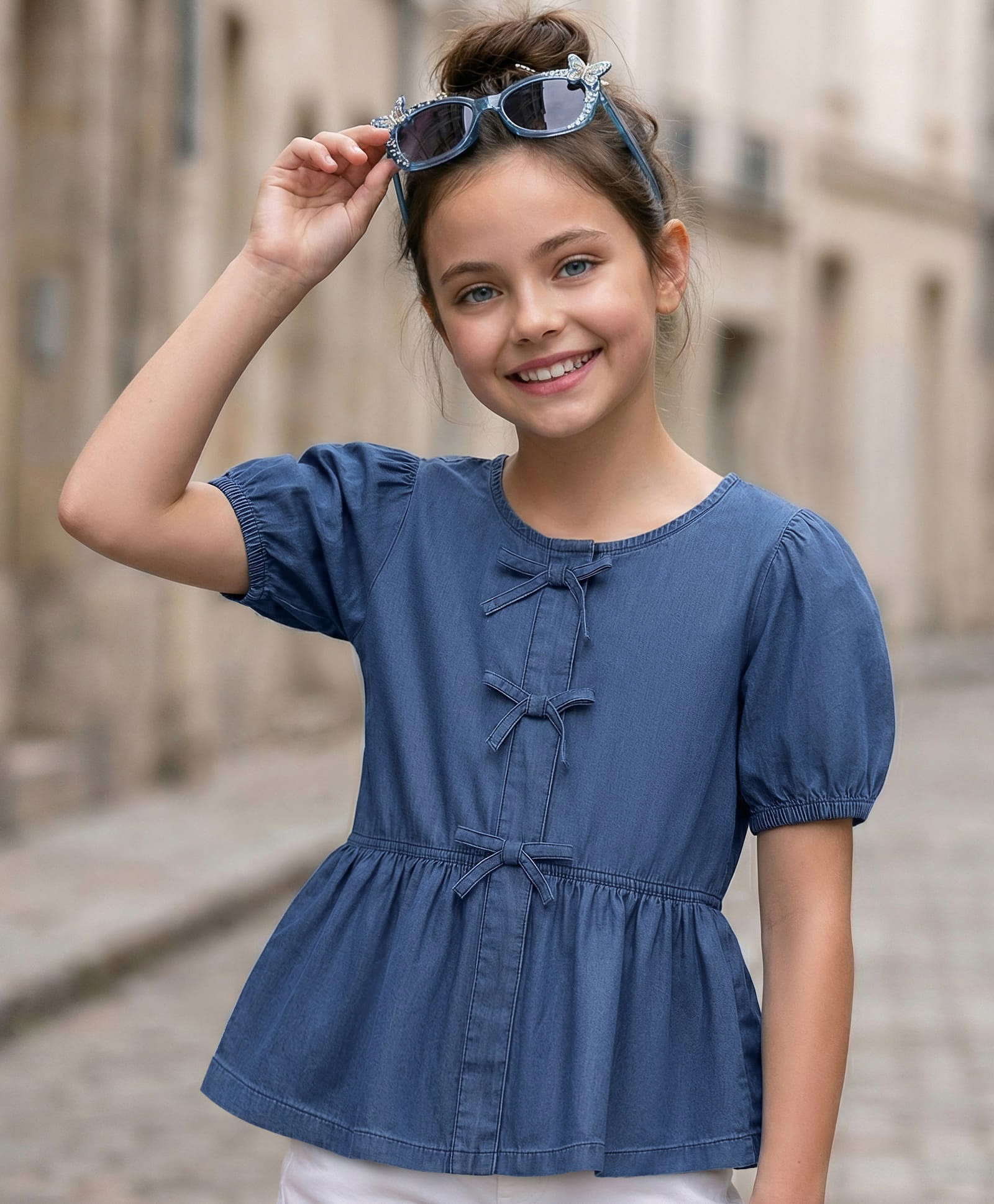 Pine Kids Cotton Woven Half Sleeves Solid Top - Blue-picture-26