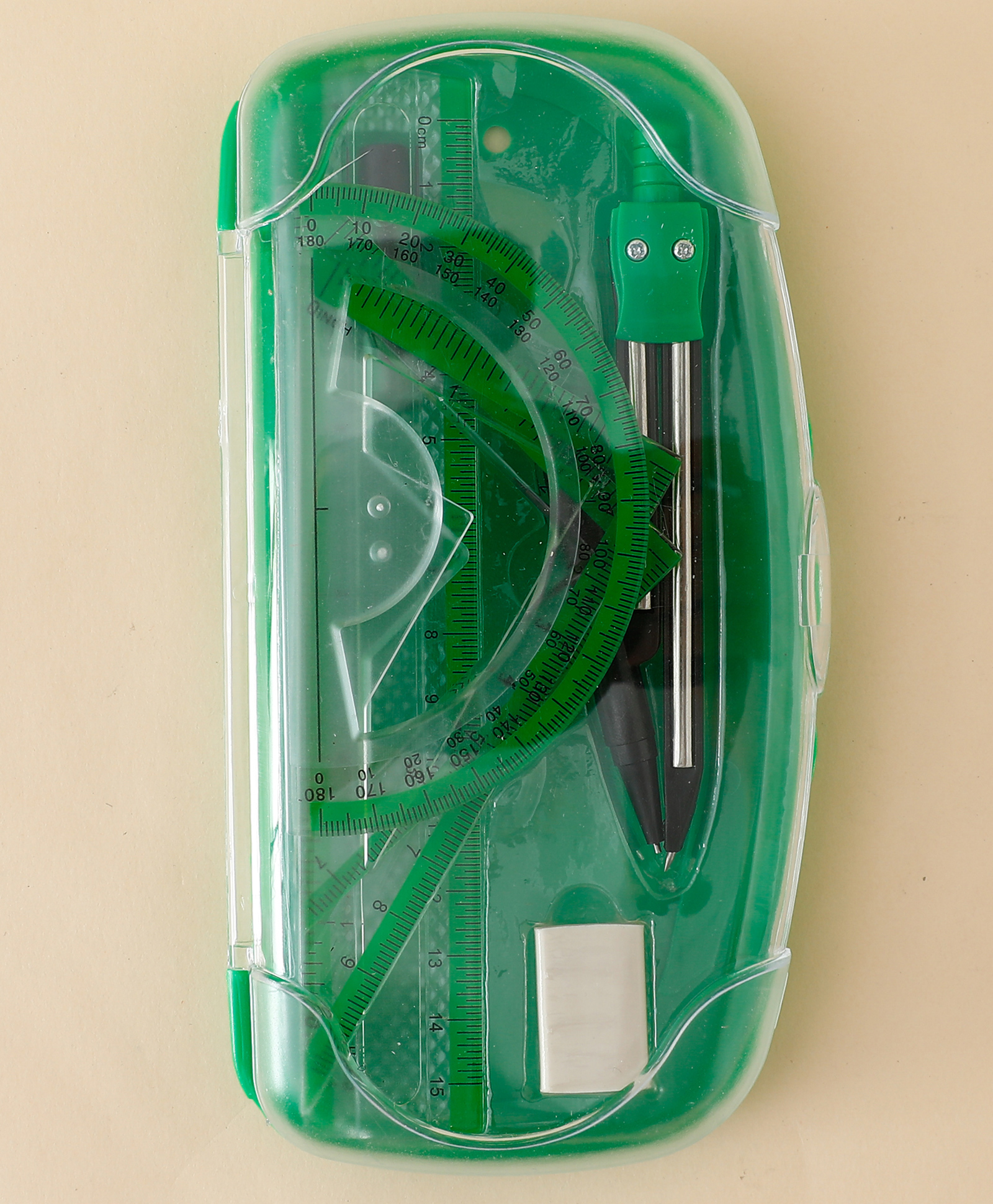 fab n funky Geometry Box for Students Green| Compass, 4 Rulers & Eraser Set with Transparent Lid Case| For School Going Boys & Girls-picture-13