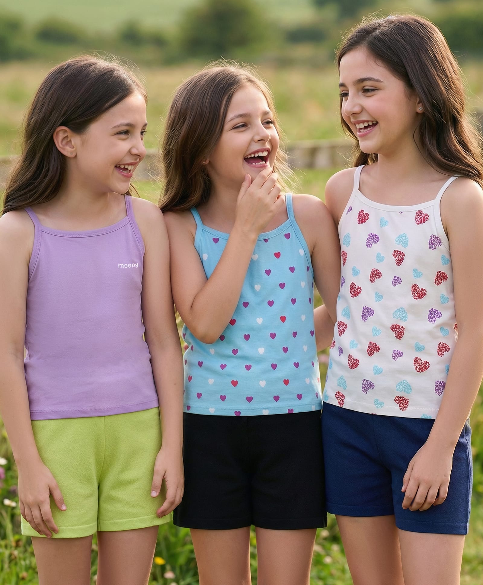 Pine Kids Cotton Lycra Knit Sleeveless Slips With Heart Print Pack Of 3 - Colour May Vary-image-25