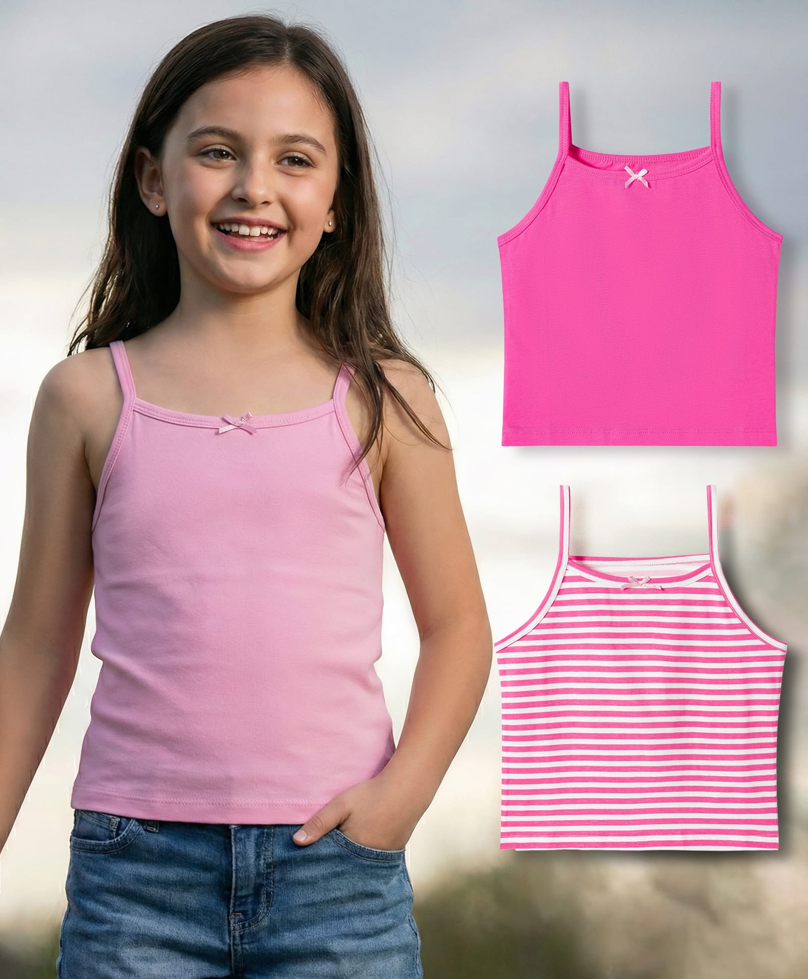 Pine Kids Cotton Lycra Sleeveless Slips With Stripes & Pack Of 3 - Colour May Vary-image-13