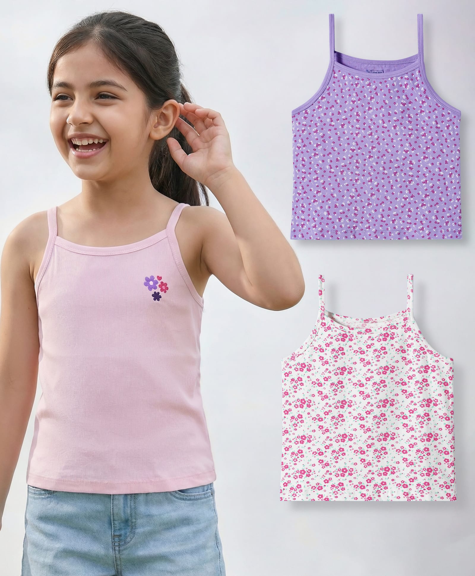 Pine Kids Cotton Lycra Knit Sleeveless Slips With Floral Print Pack Of 3 - Colour May Vary-picture-16