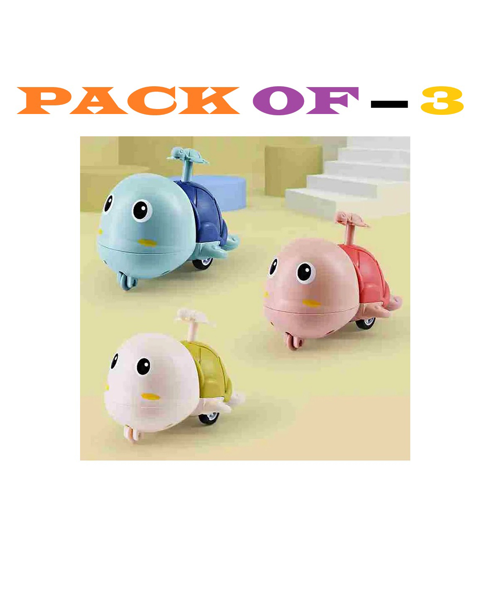 AKN TOYS Cute Turtle Press and Go Vehicles Toy Crawling Baby Turtle Car Toys for Toddler Bath Toy - PACK OF 3 - ( COLOR MAY VARY )-image-4
