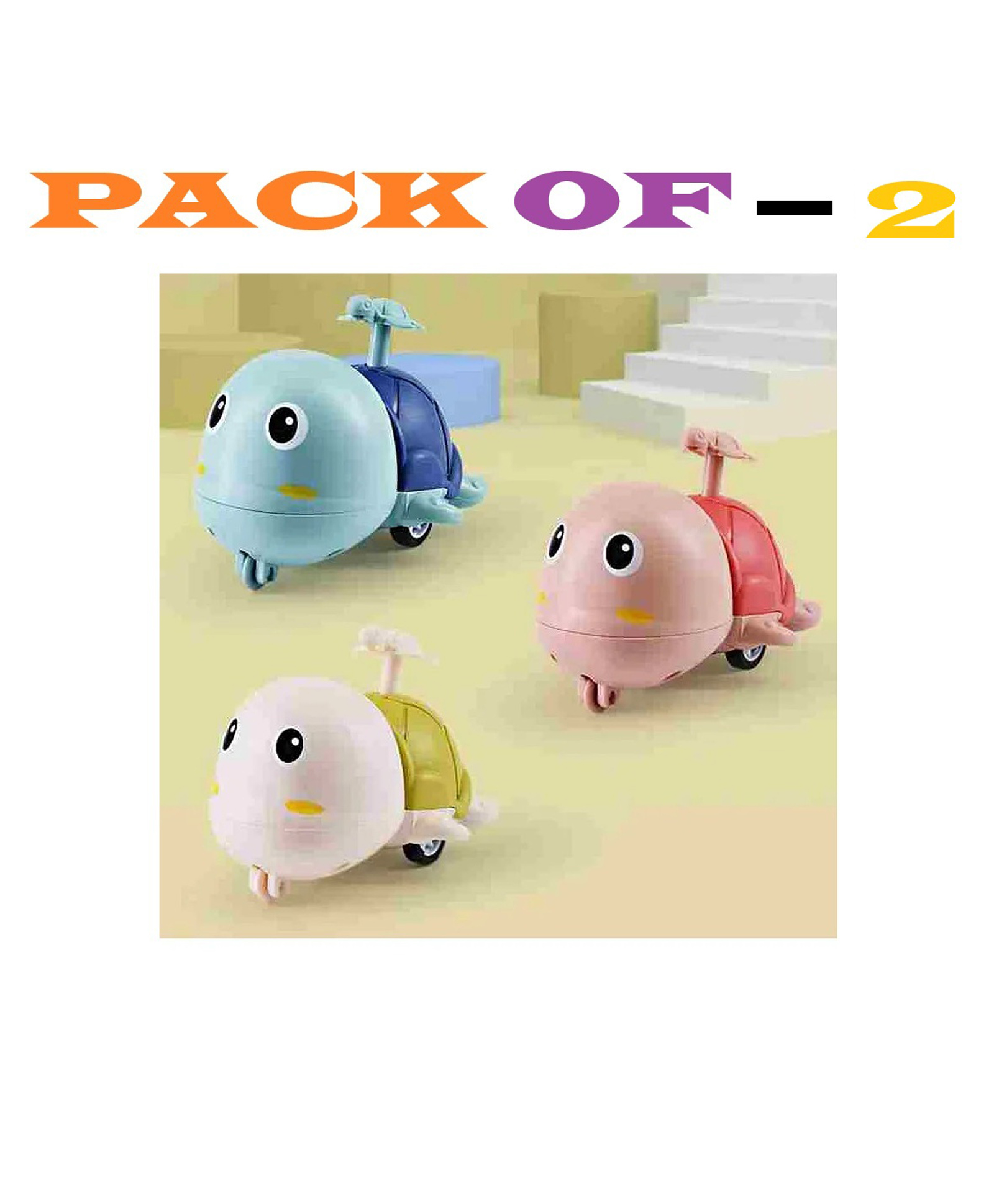 AKN TOYS Cute Turtle Press and Go Vehicles Toy Crawling Baby Turtle Car Toys for Toddler Bath Toy - PACK OF 2 - ( COLOR MAY VARY )-image-5