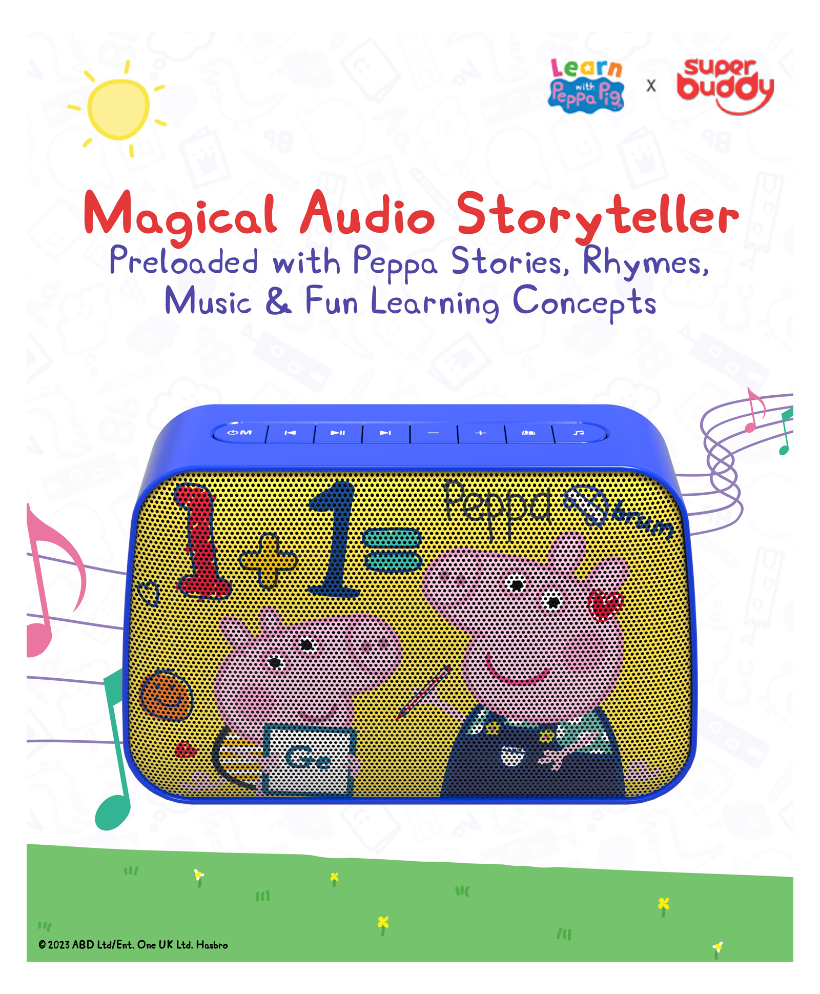 SuperBuddy TARBULL StoryBox Kids Speaker- 500+ Stories & Rhymes, Bluetooth, USB, Gift for Kids Boys and Girls (Peppa), Blue-picture-20