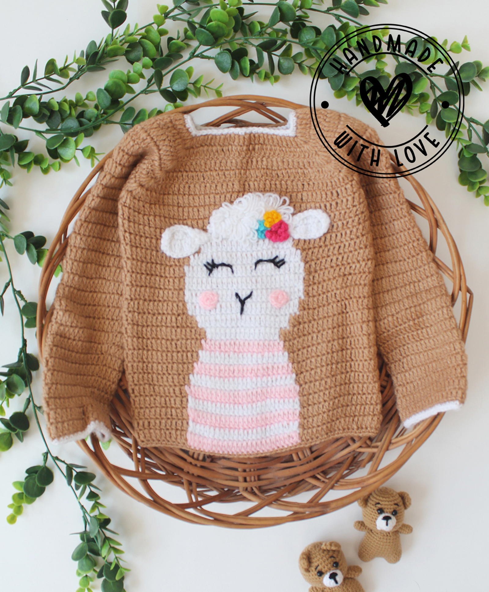 Woonie Hand Knit Full Sleeves Sheep Designed Sweater - Beige-picture-27