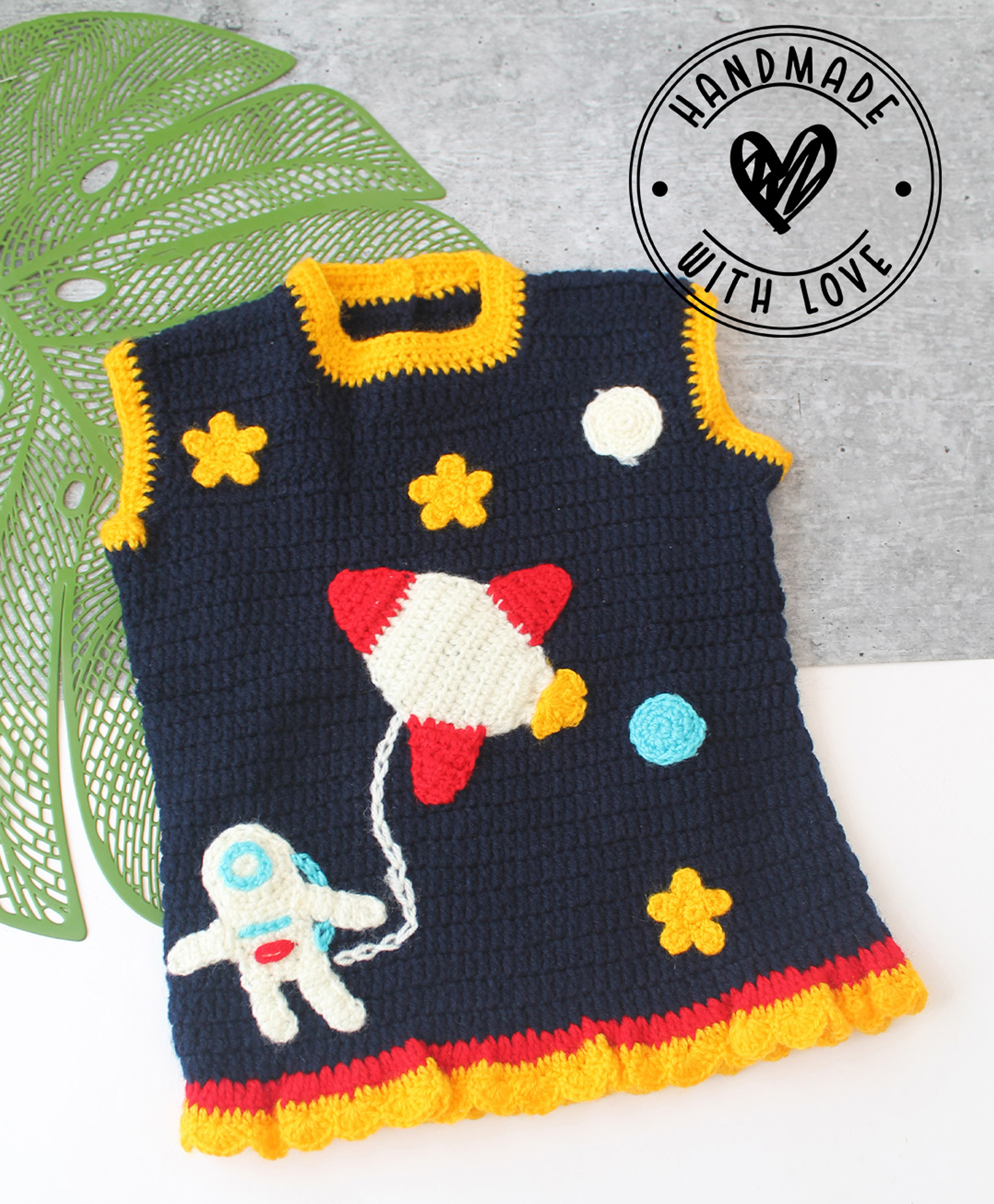 Woonie Hand Knitted Sleeveless Space Designed Sweater - Navy Blue-image-38