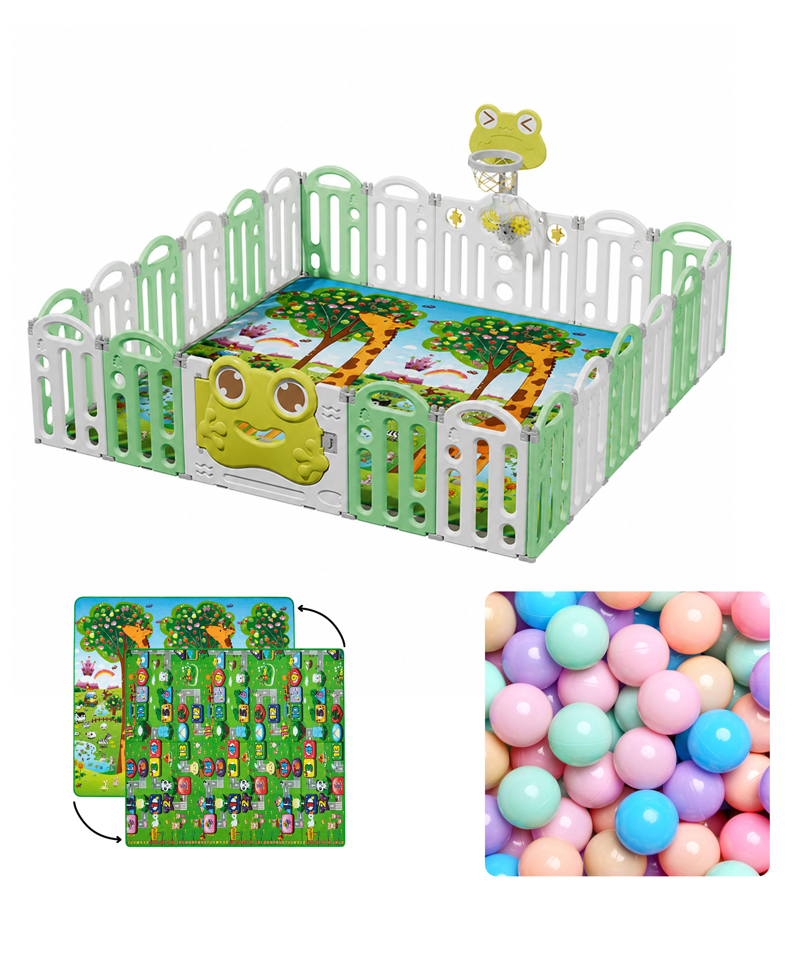 Kids Station Frog Green Baby Play Yard Play Pen 180x200 cm Spacious Indoor Play Pen for Babies & Toddlers with Anti-Fall Grasp Rings & Storage-picture-11