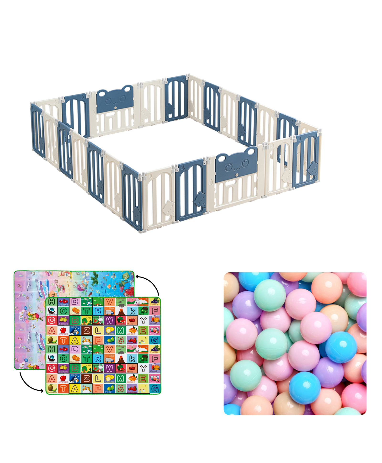 Kids Station Little Bear Blue Baby Play Yard Play Pen 150x180 cm Safe Indoor Play Area for Infants & Toddlers with Storage Pockets & Anti-Fall Grasp Rings-image-41
