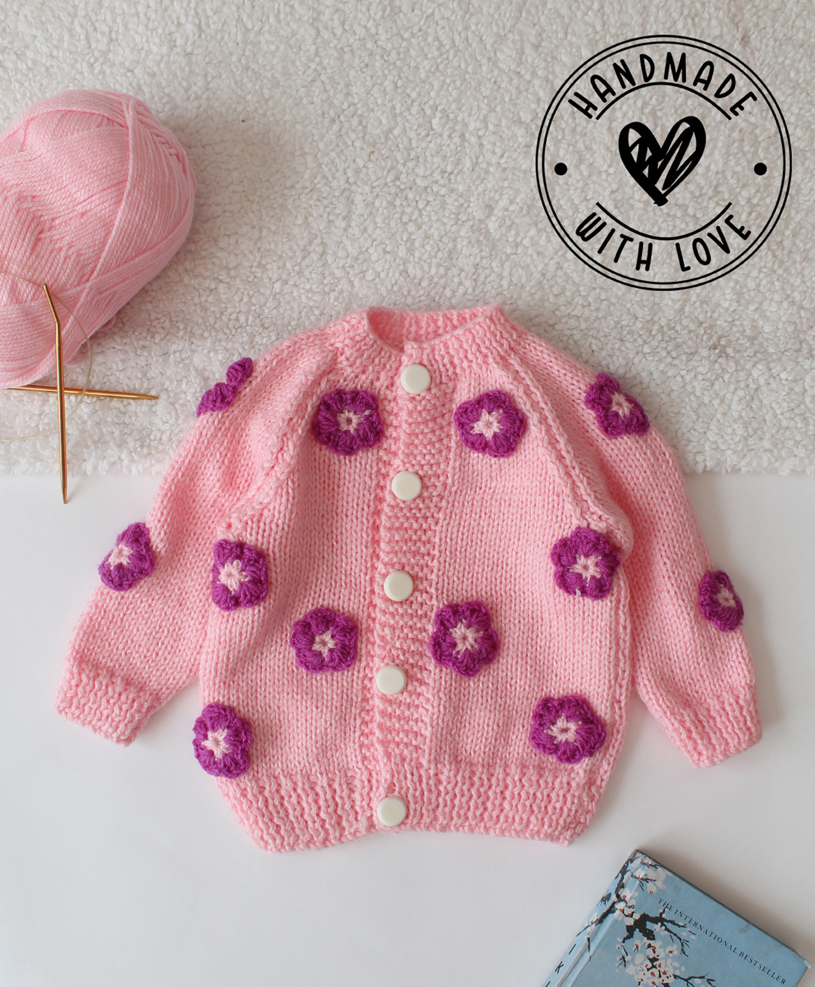 Woonie Hand Knitted Full Sleeves Floral Applique Detailed Sweater - Pink-picture-21