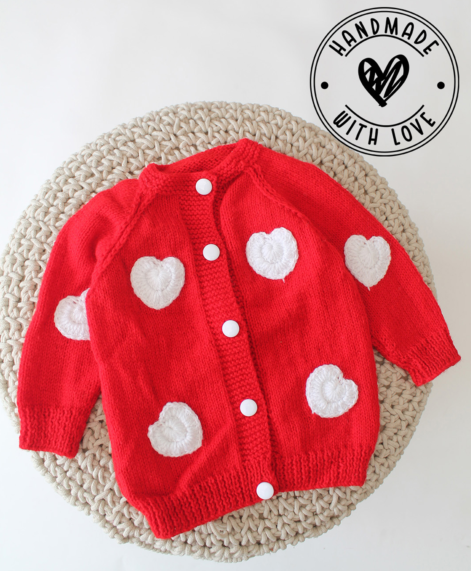Woonie Hand Knitted Full Sleeves Hearts Designed Sweater - Red-image-33