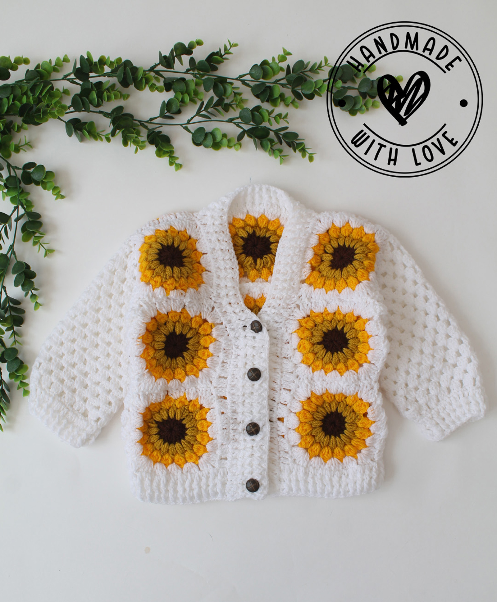 Woonie Hand Knit Full Sleeves Floral Designed Cardigan - White-picture-20