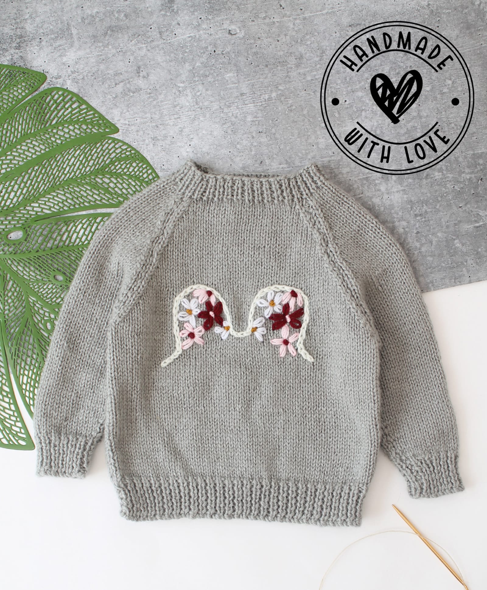 Woonie Hand Knitted Full Sleeves Floral Embroidered Sweater - Grey-picture-19