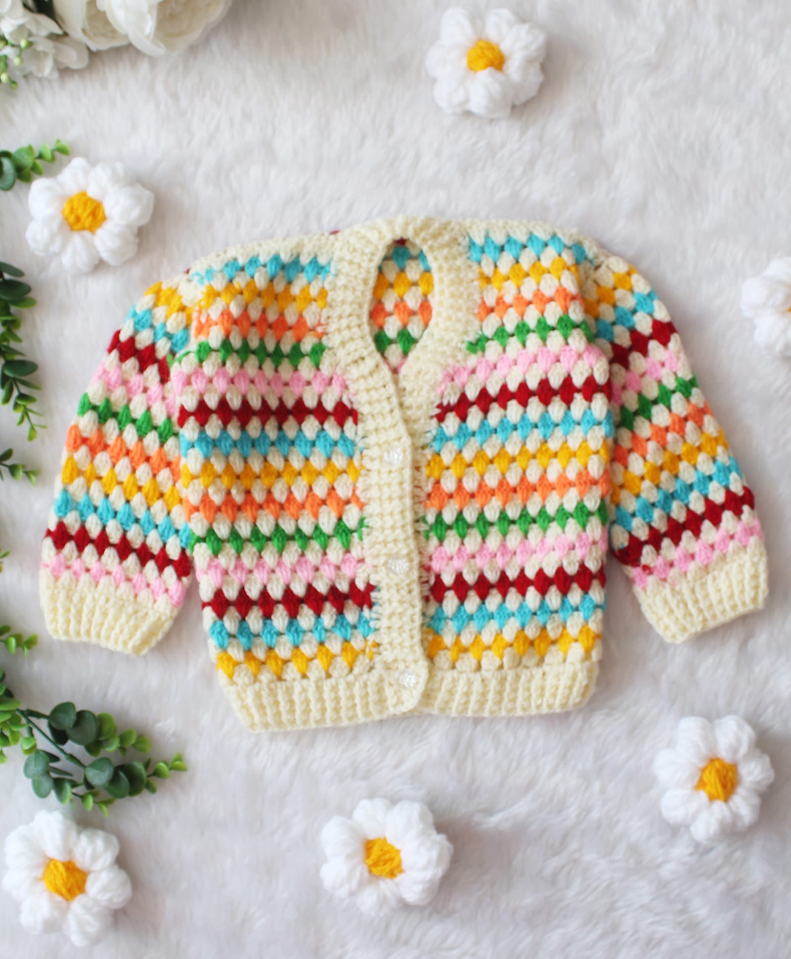 Woonie Hand Knitted Full Sleeves Striped Sweater - Multi Colour-image-8