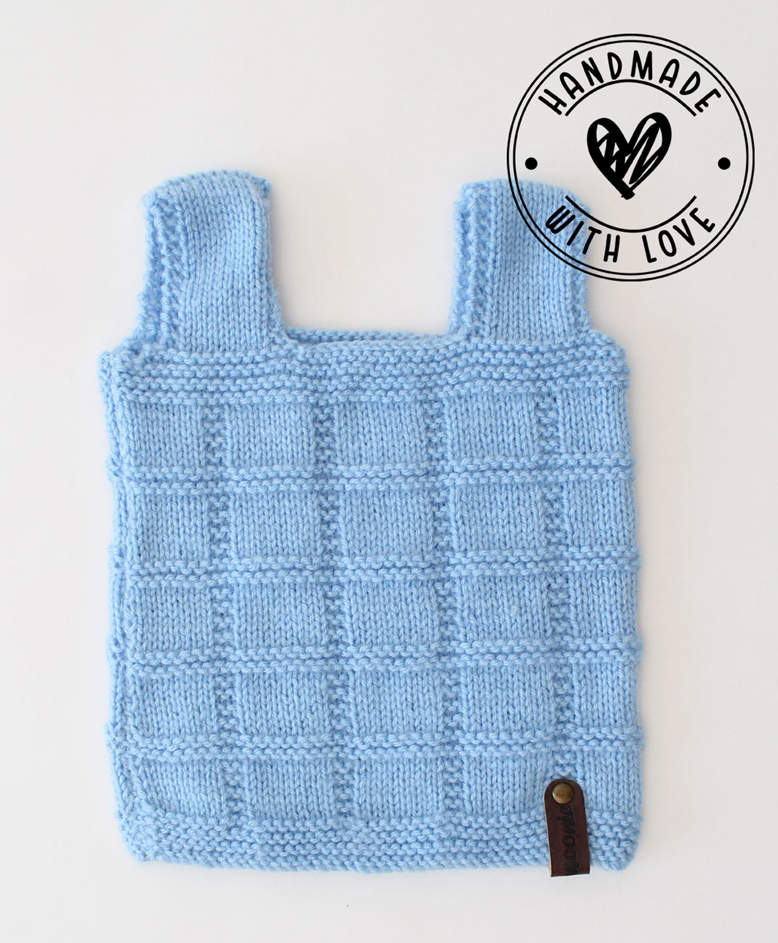 Woonie Hand Knitted Sleeveless Self Designed Vest - Sky Blue-image-21