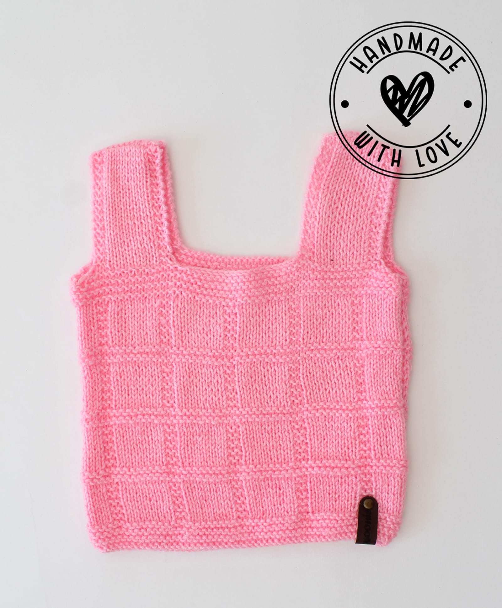Woonie Hand Knitted Sleeveless Self Designed Vest - Pink-image-49