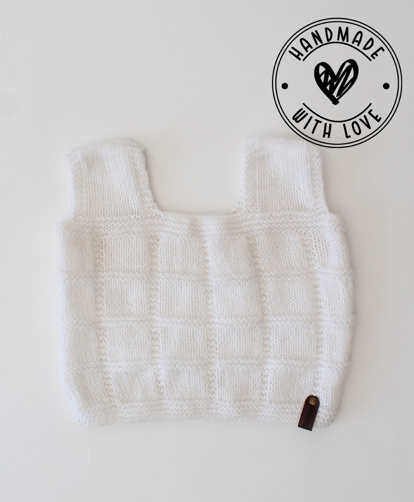 Woonie Hand Knitted Sleeveless Self Designed Vest - White-image-47