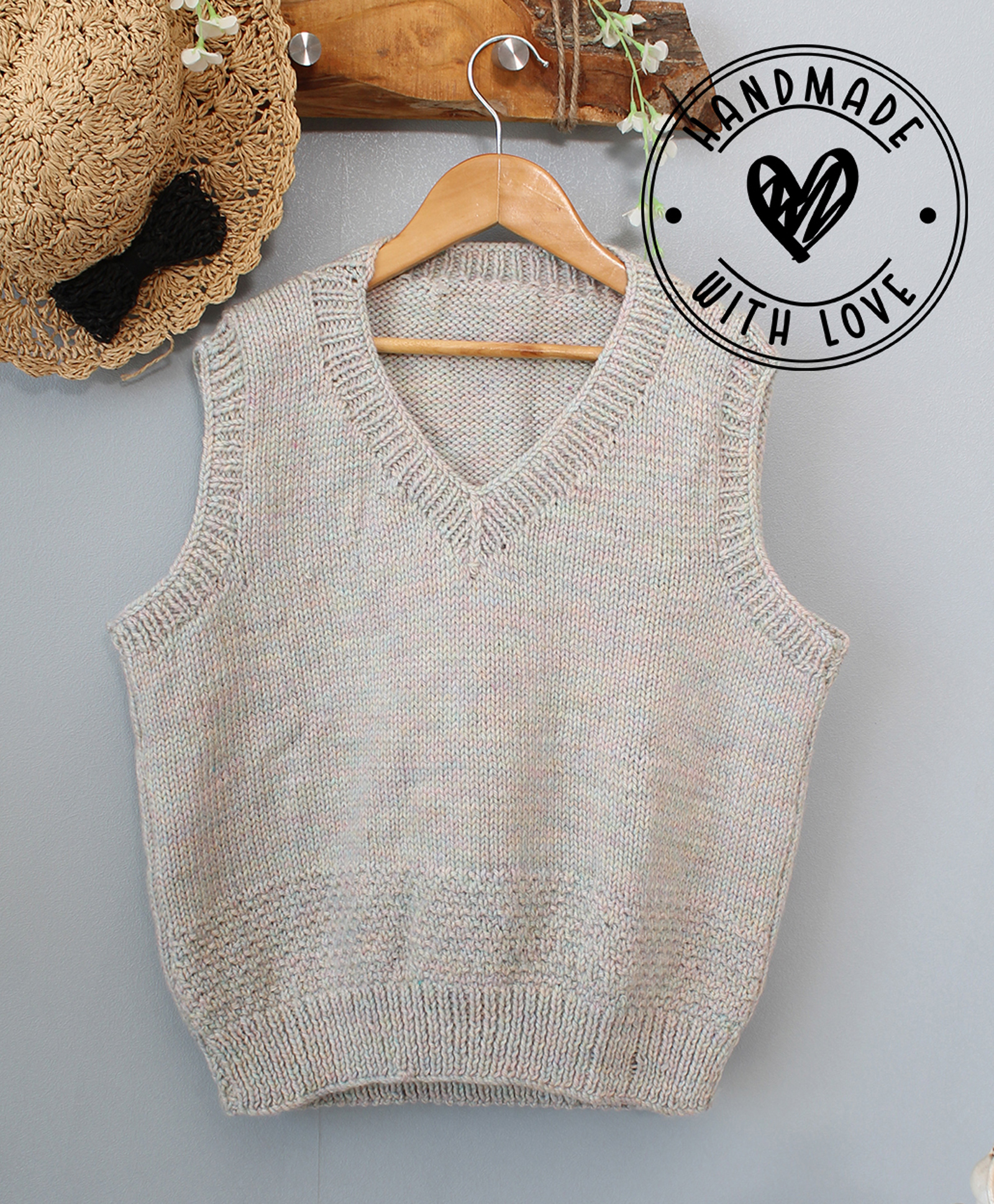 Woonie Hand Knitted Sleeveless Moss Stitch Detailed Sweater - Beige-image-48