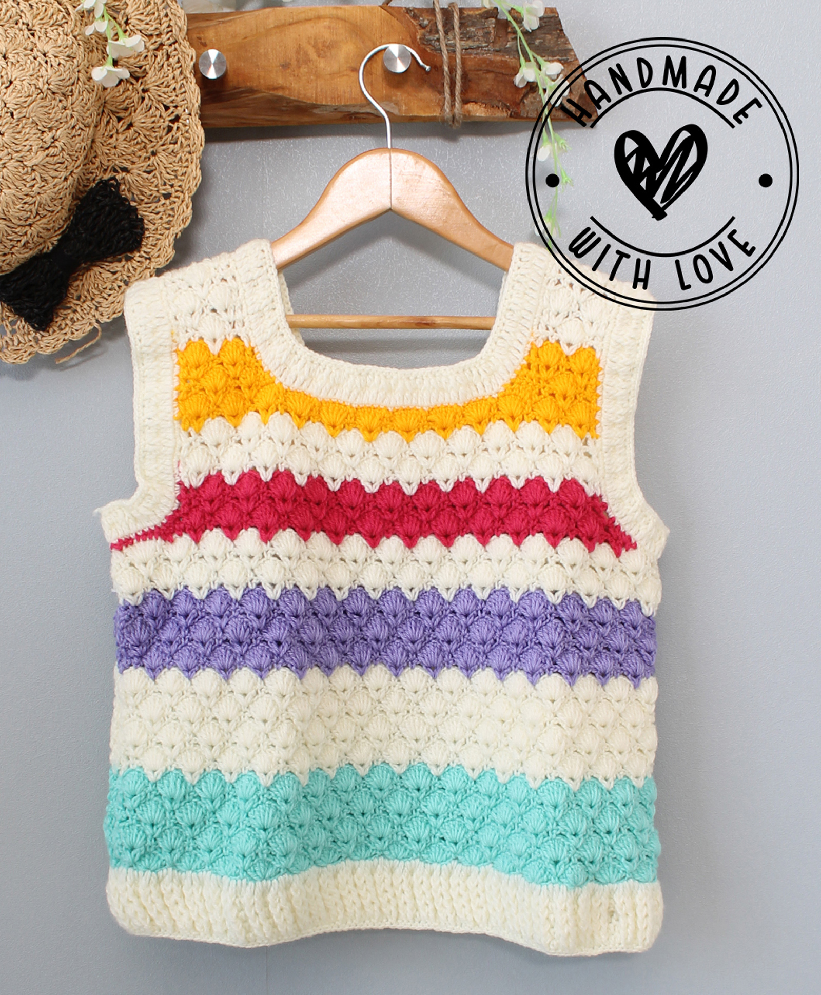 Woonie Hand Knitted Sleeveless Rugby Striped Sweater - Multi Colour-image-39