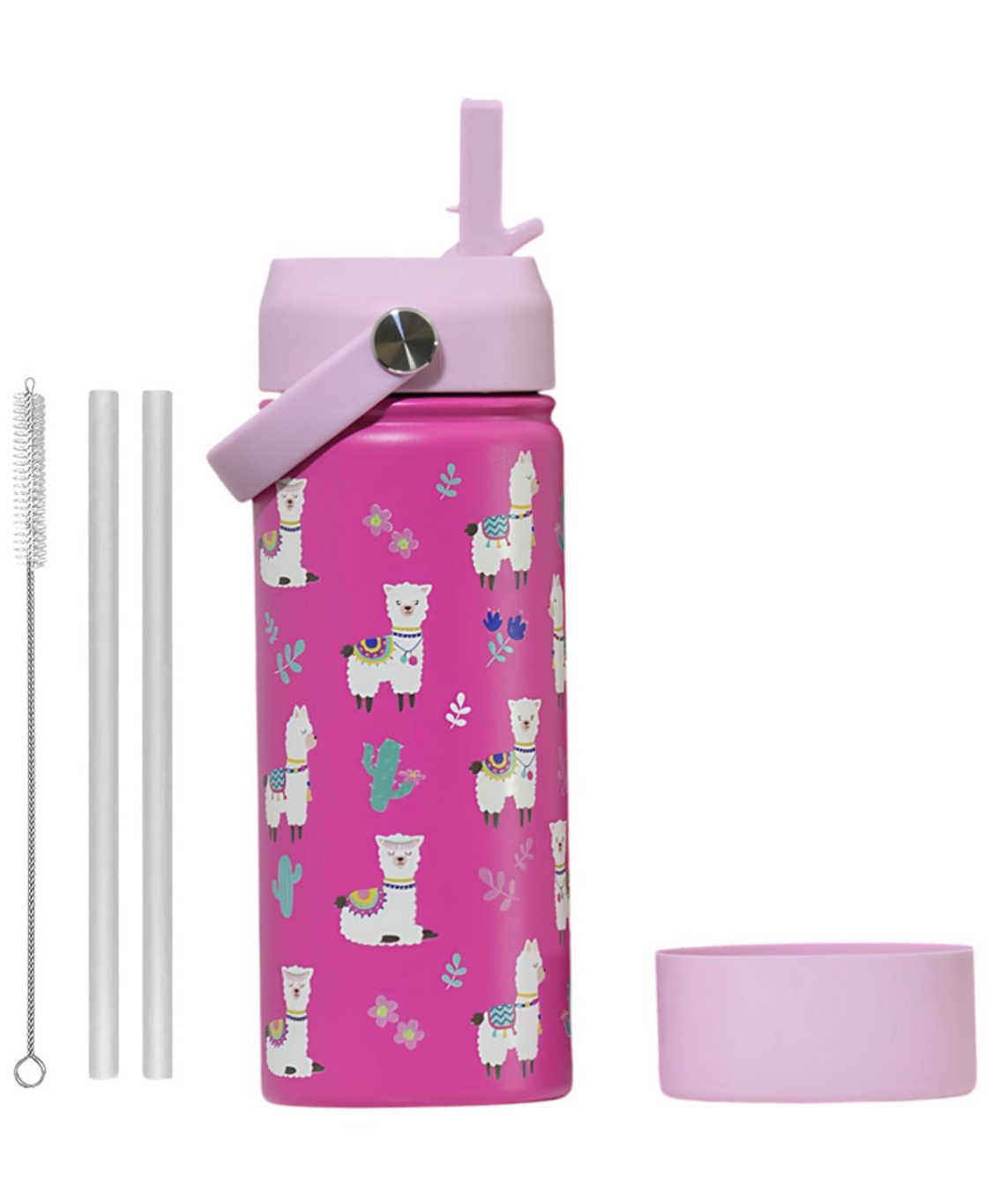 TOM & BELL Premium Kids Stainless Steel Straw Bottle 500ml | Double Wall Insulated, BPA Free, Leakproof, Dust-Proof Lid, with Straw, Brush & Silicone Bottom