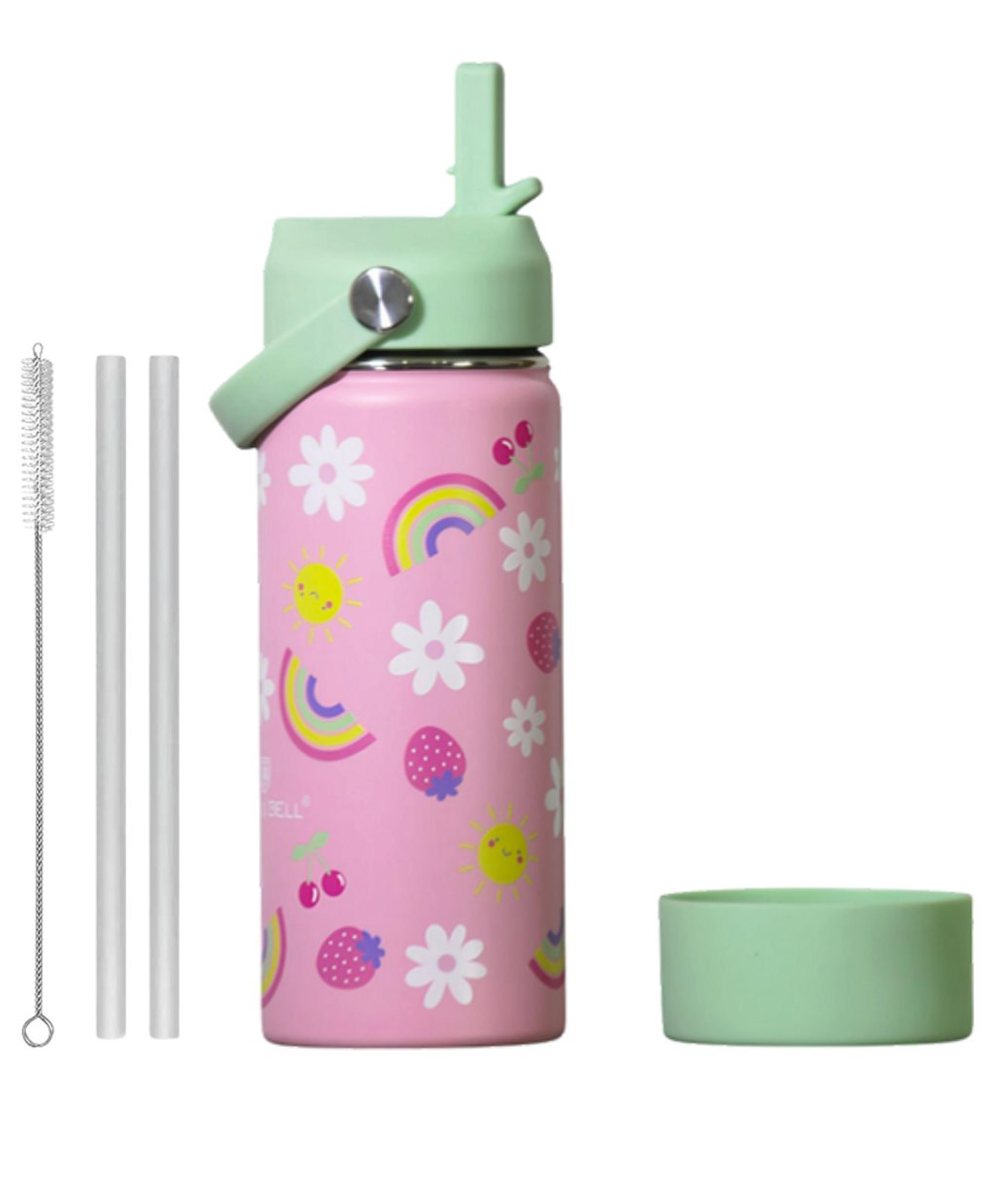 TOM & BELL Premium Kids Stainless Steel Straw Bottle 500ml | Double Wall Insulated, BPA Free, Leakproof, Dust-Proof Lid, with Straw, Brush & Silicone Bottom