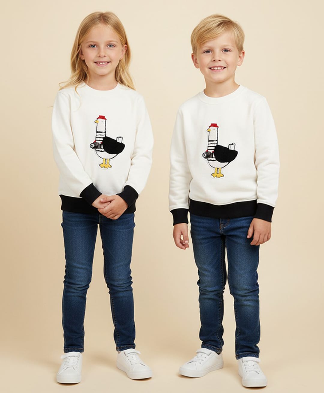 Cherry Crumble By Nitt Hyman Knit Full Sleeves Bird Patch Detailed Unisex Winter Sweatshirt - White & Navy Blue-picture-14