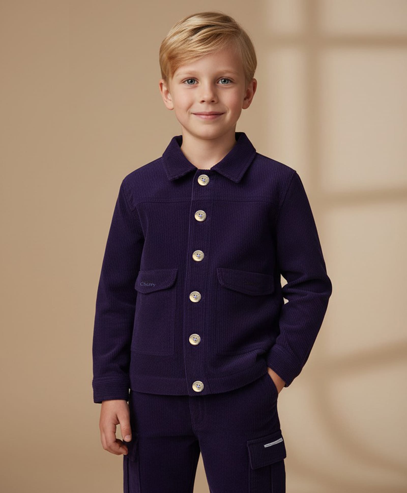 Cherry Crumble By Nitt Hyman Cotton Woven Full Sleeves Solid Winter Jacket & Pant Set - Blue-picture-10