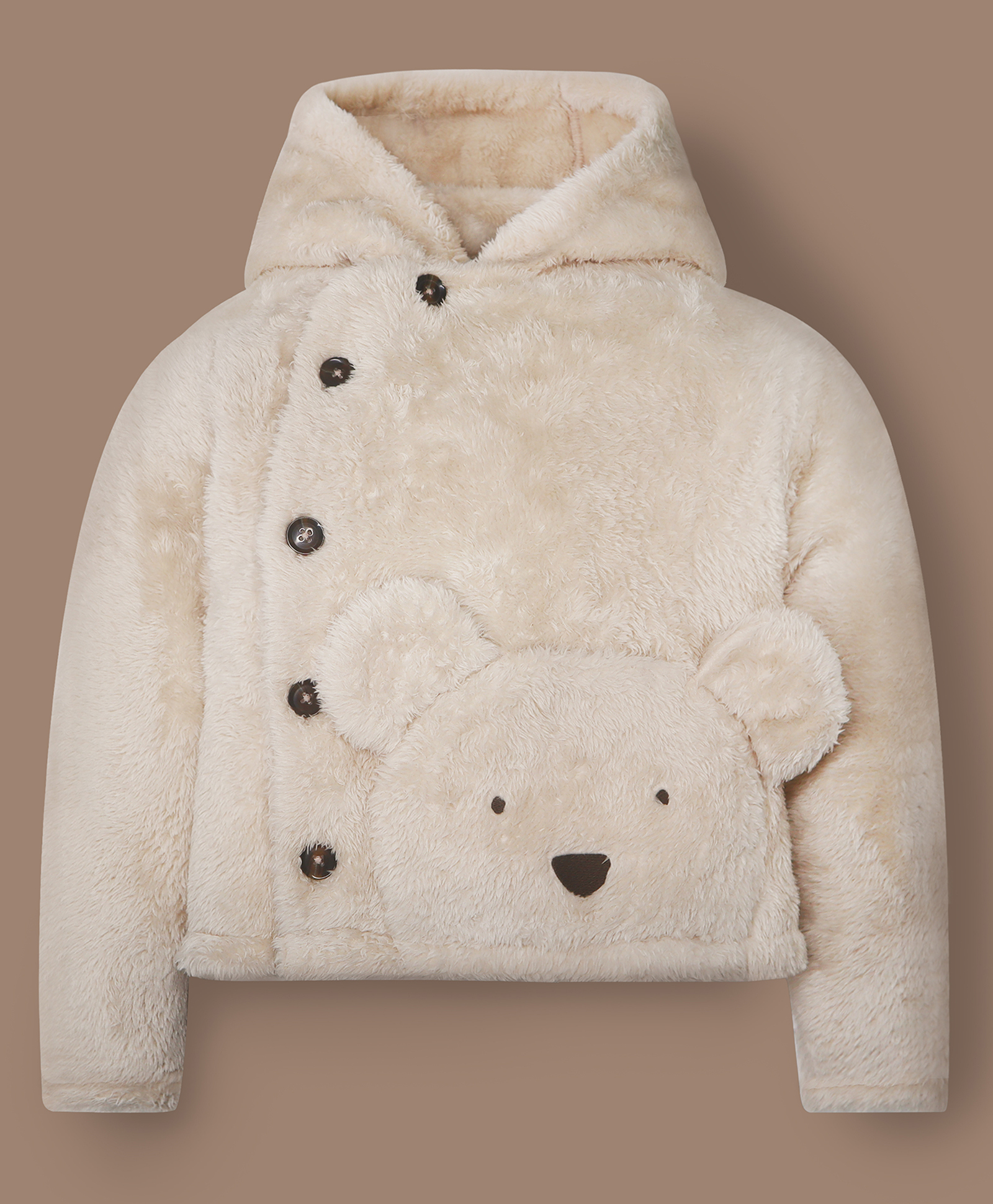 Cherry Crumble By Nitt Hyman Knit Full Sleeves Bear Applique Detailed Unisex Winter Sweatshirt - Cream-picture-25
