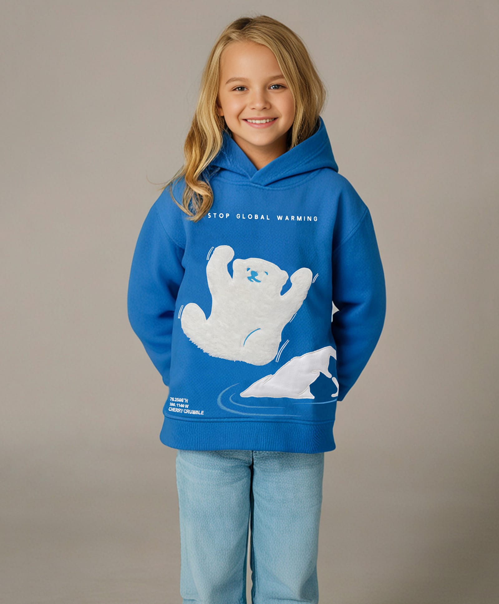 Cherry Crumble By Nitt Hyman Knit Full Sleeves Polar Bear Applique Detailed Hooded Winter Sweatshirt - Blue-picture-28