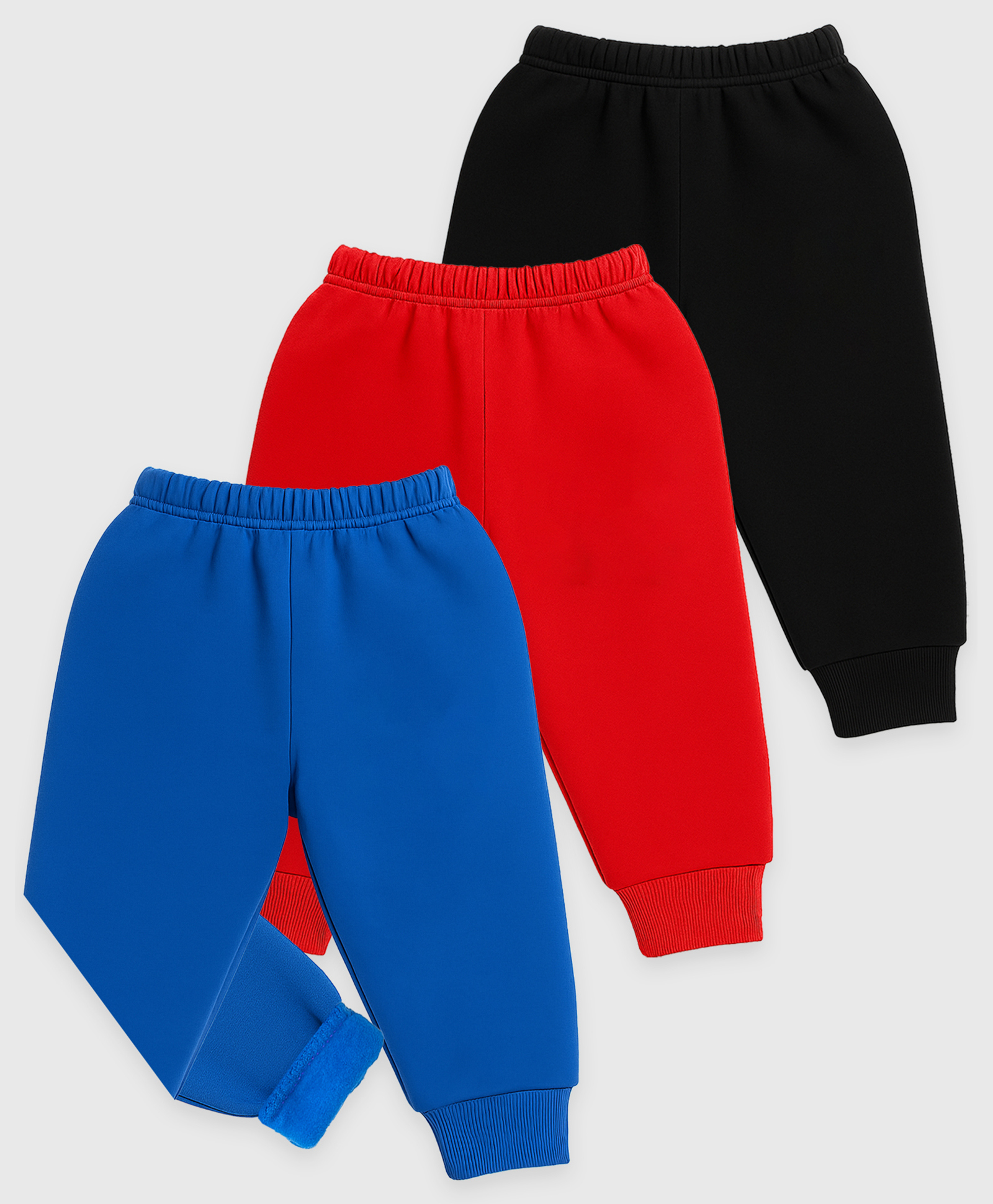 KUCHIPOO Fleece Knit Pack Of 3 Solid Joggers - Red Black & Navy Blue-picture-11