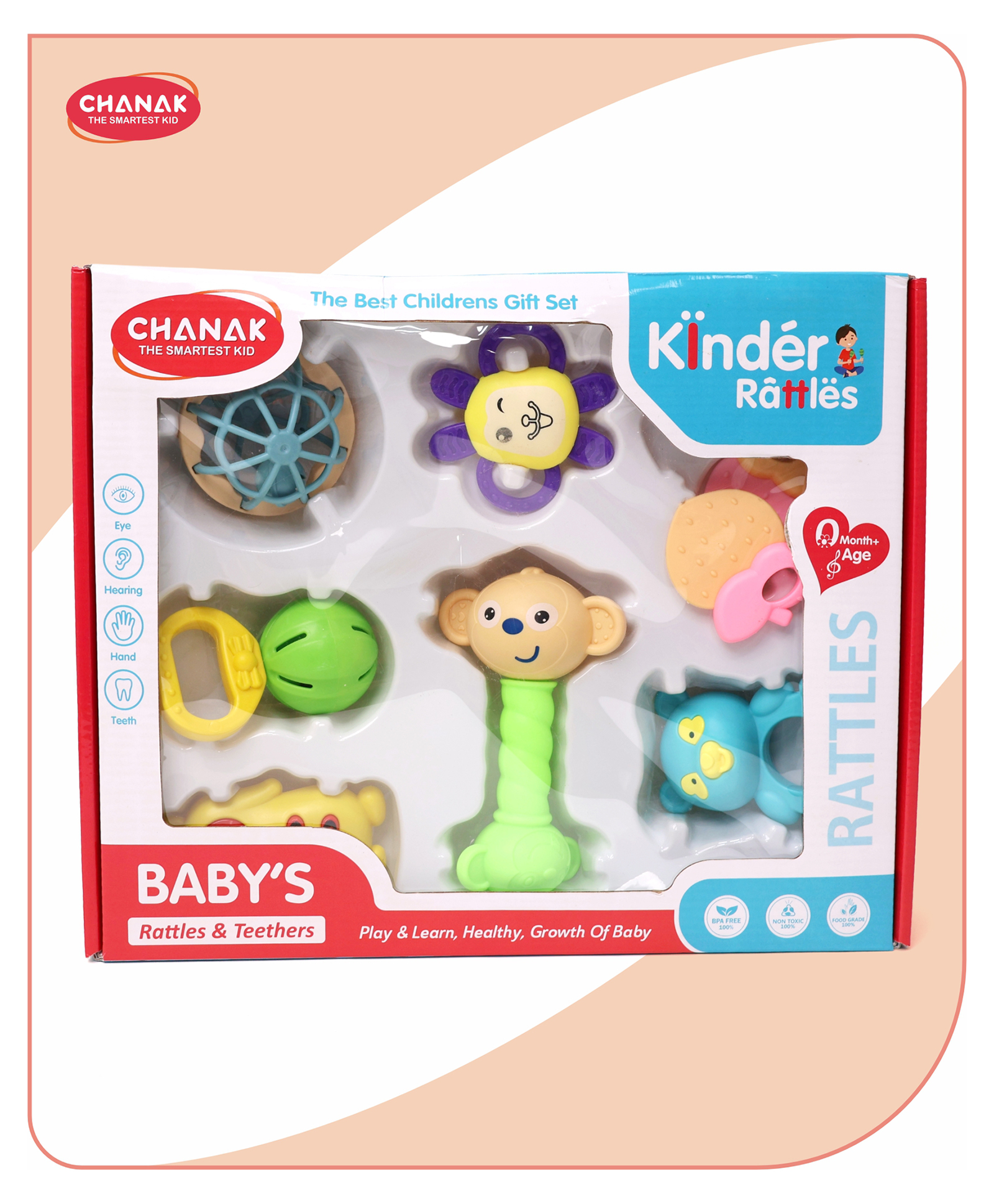 Aditi Toys Kinder Rattles Infant Teething Toys For Babies 8 Pcs For Newborn Baby