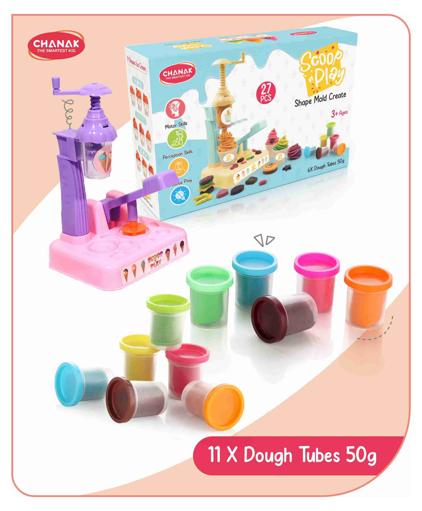 Aditi Toys Clay & Dough Play Set Ice Cream Maker with 11 Color Creation Kit Dough Tubes (50g Each) Non-Toxic, Safe for Kids