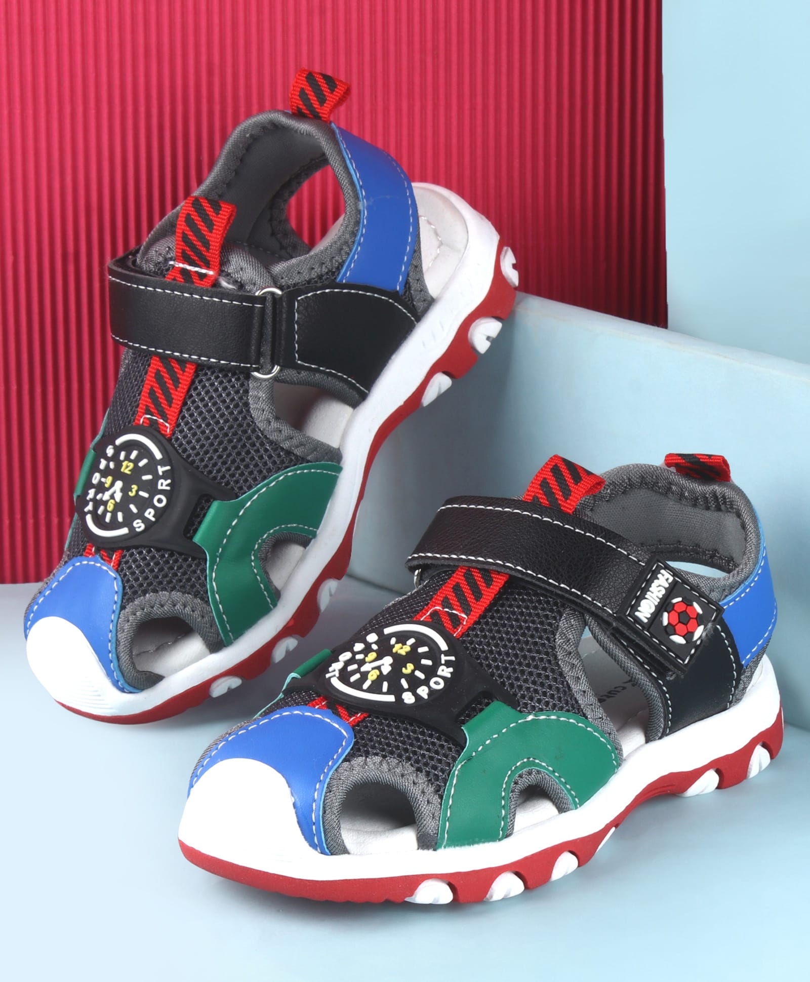 Cute Walk by Babyhug Sandals With Velcro Closure With Text Print - Navy Blue Black & Green