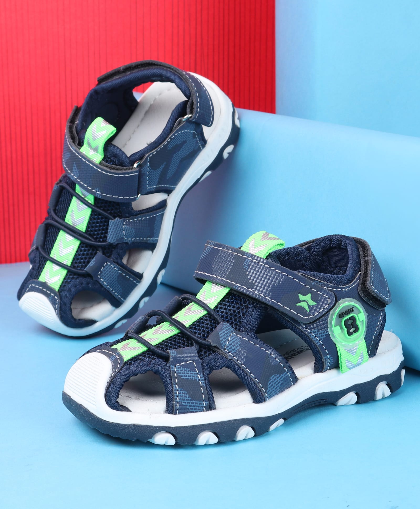 Cute Walk by Babyhug Sandals With Velcro & Closure Camouflage Print - Blue-image-2