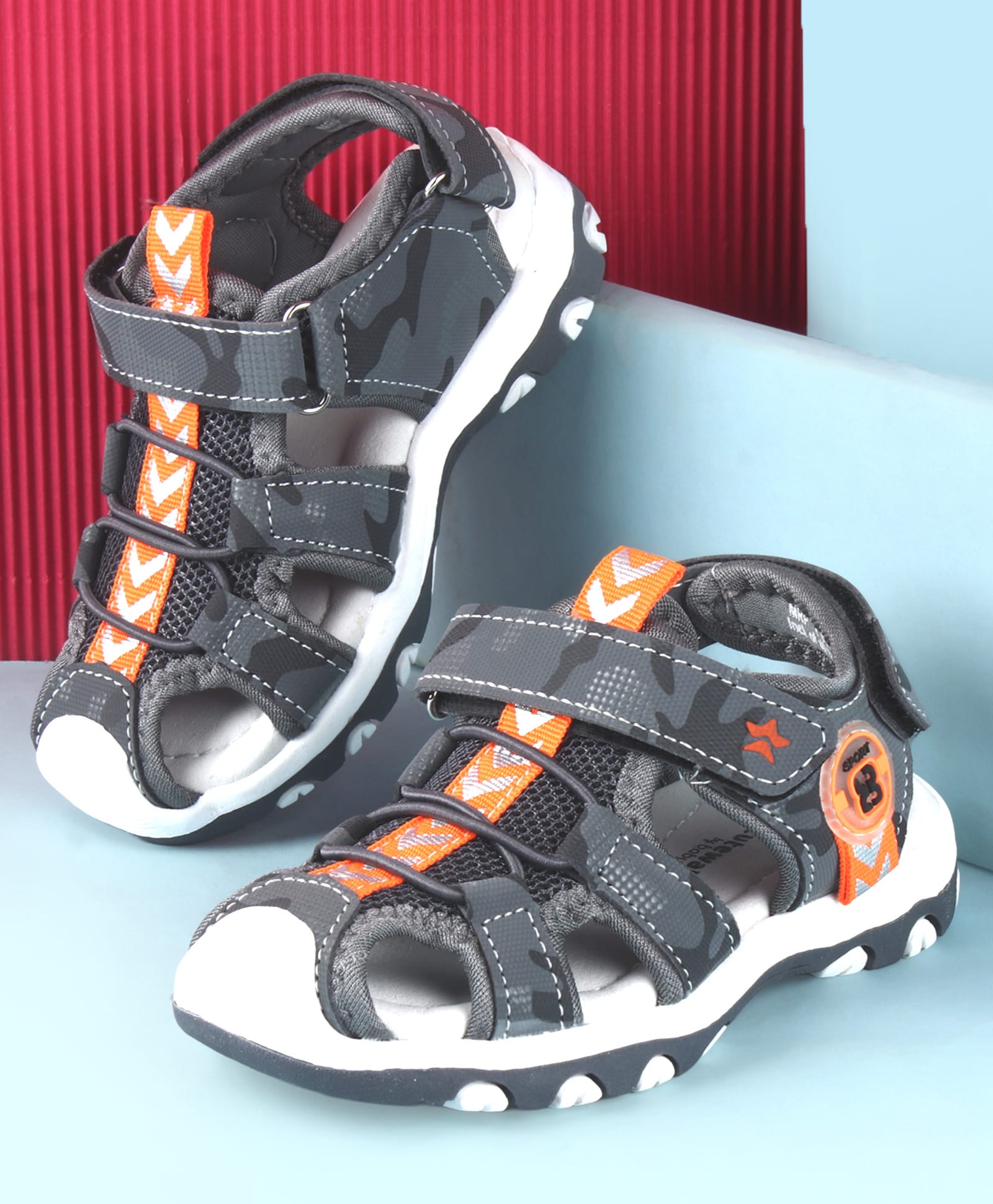 Cute Walk by Babyhug Sandals With Velcro & Closure Camouflage Print - Grey-image-49